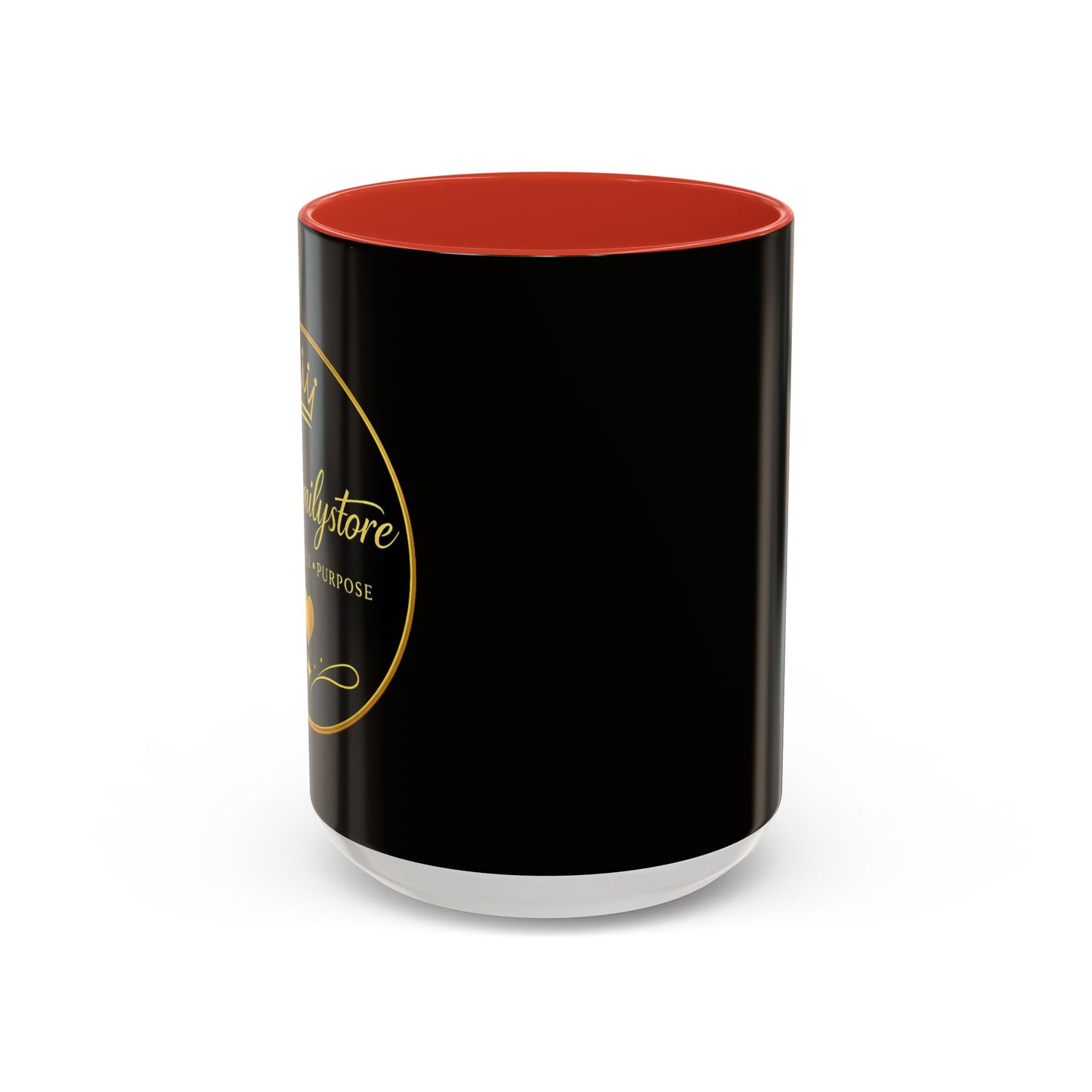 Black Accent Coffee Mug — "Abafamilystore: Faith • Family • Purpose" Gold Logo