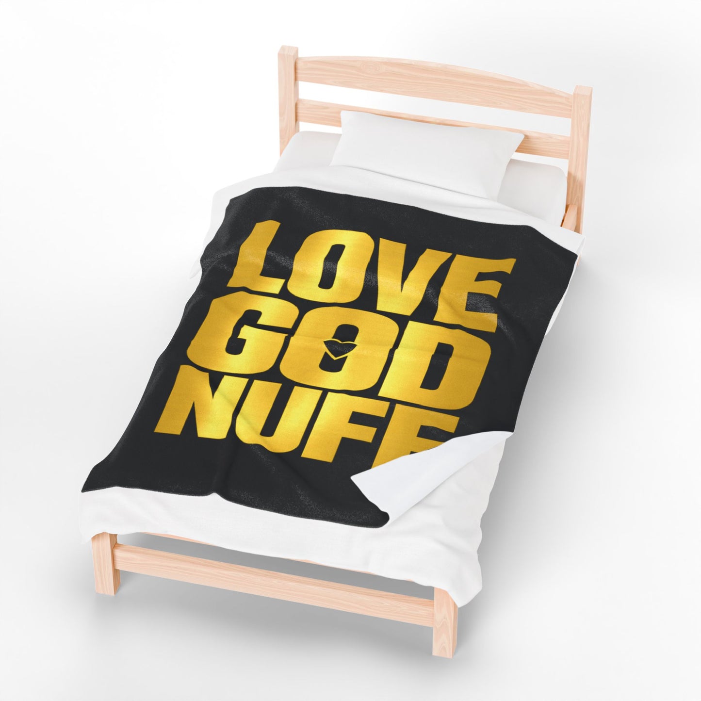 Love God Nuff Velveteen Plush Blanket — Gold Typography Christian Throw