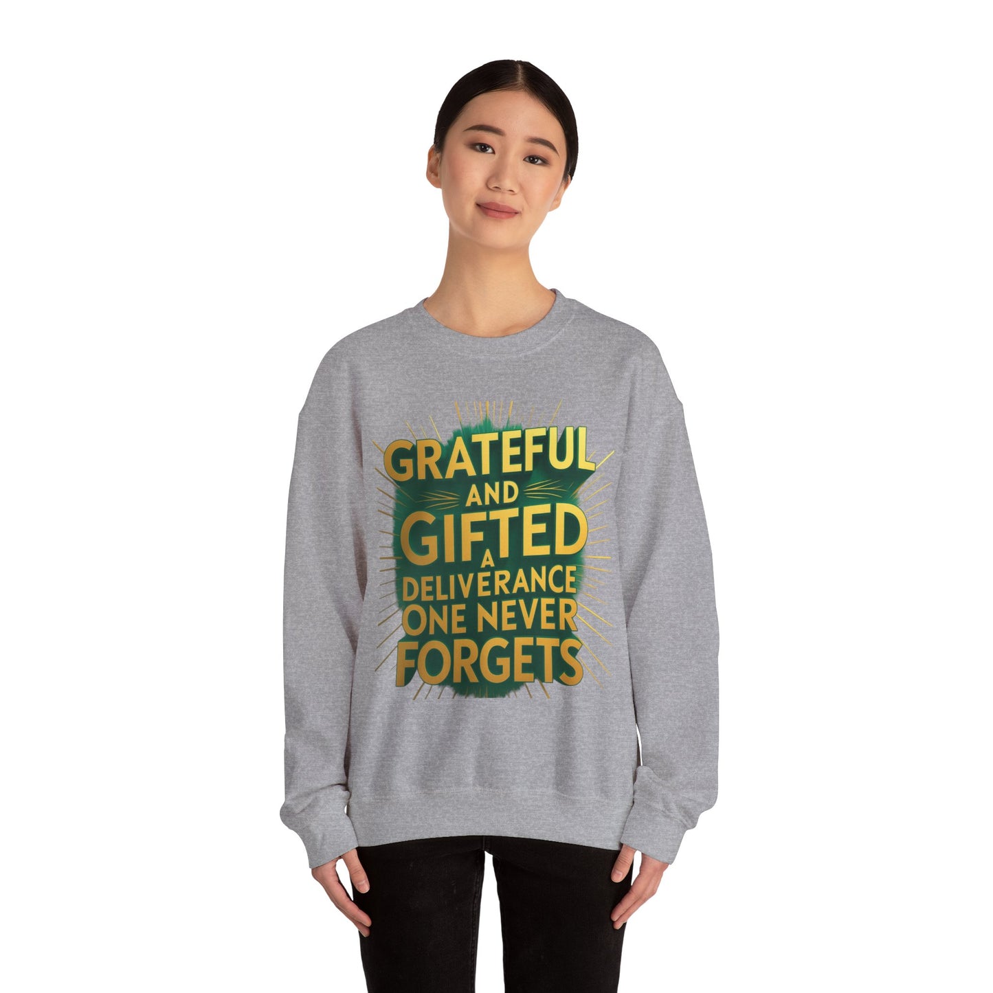 Grateful & Gifted Crewneck Sweatshirt, Unisex Gift for Thanksgiving, Cozy Relaxed Fit, Holiday Clothing, Inspirational Apparel