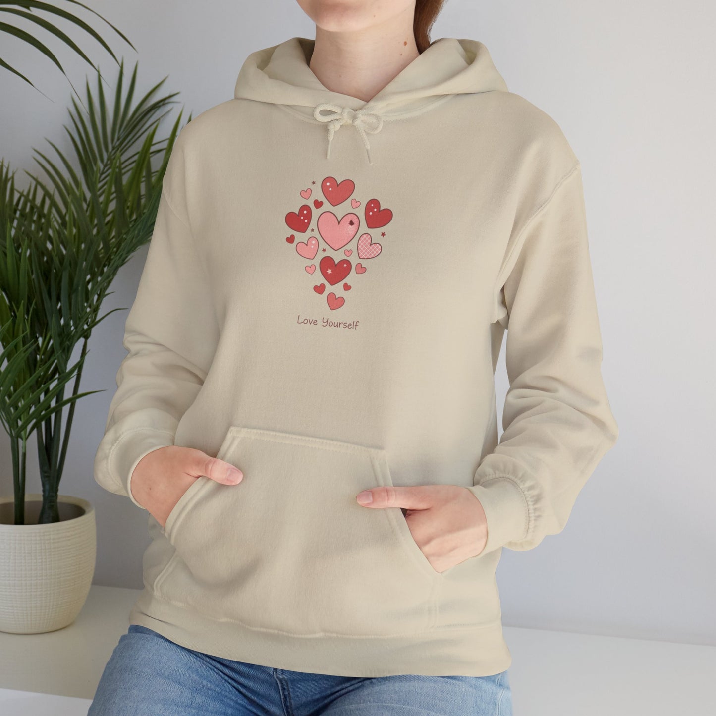 Love Yourself Watercolor Hearts Hoodie — Inspirational Self-Love Sweatshirt
