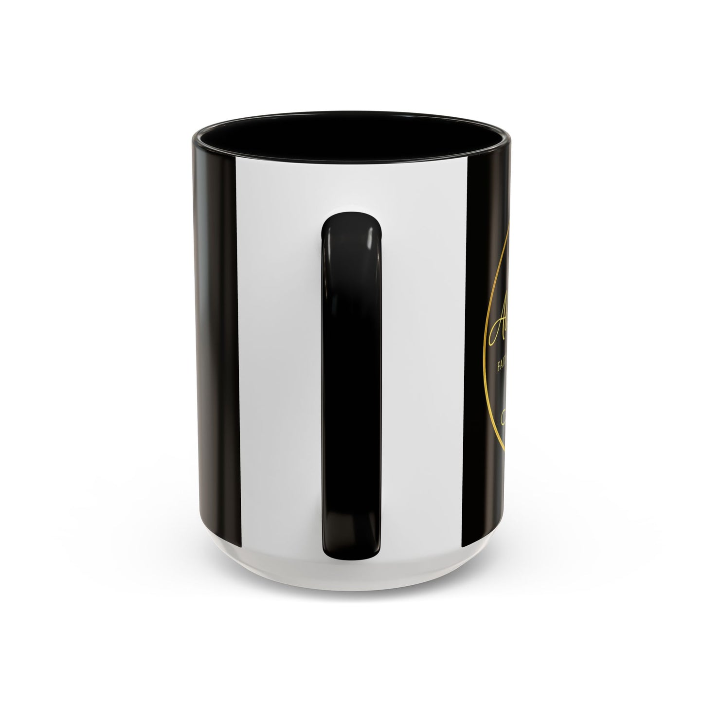 Black Accent Coffee Mug — "Abafamilystore: Faith • Family • Purpose" Gold Logo