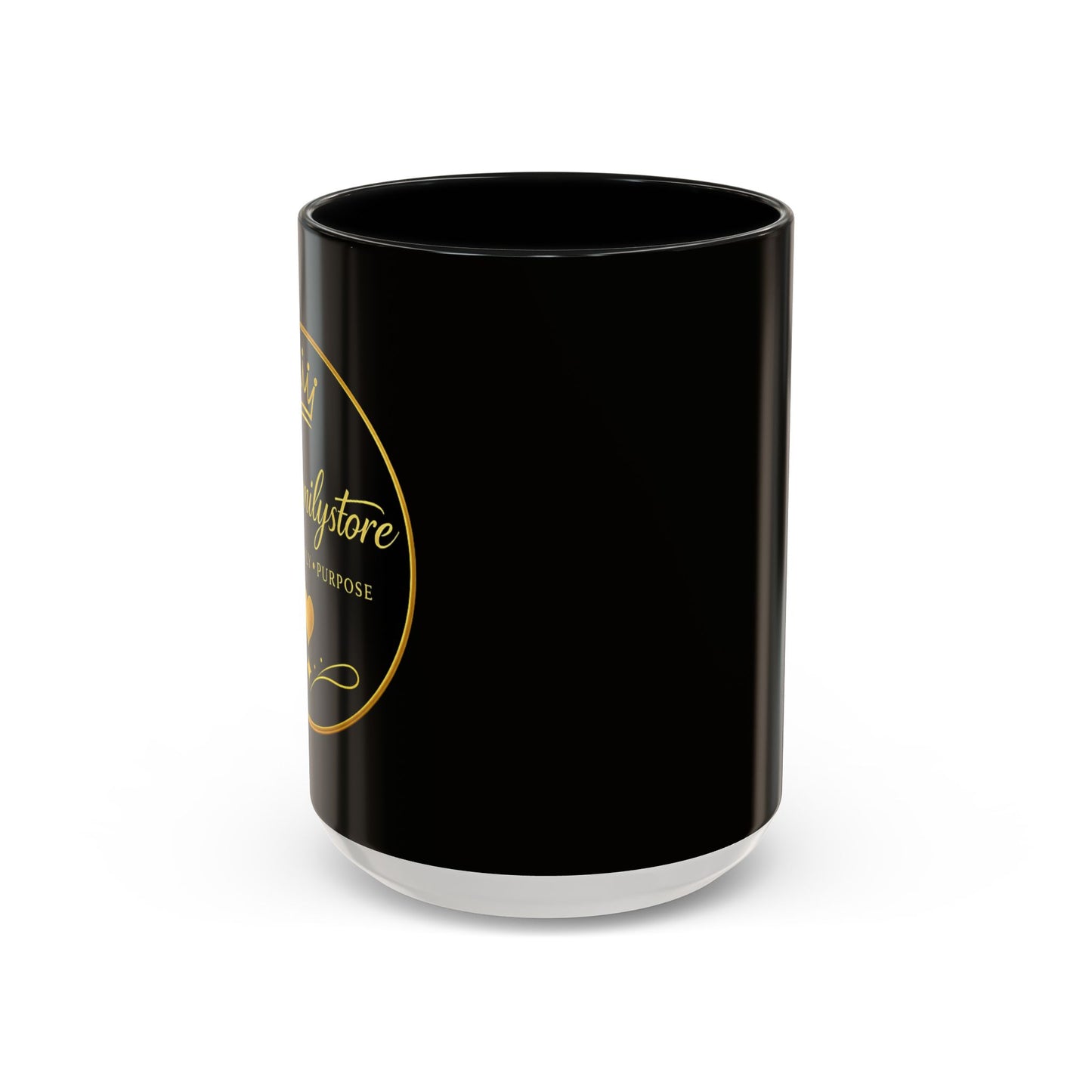 Black Accent Coffee Mug — "Abafamilystore: Faith • Family • Purpose" Gold Logo