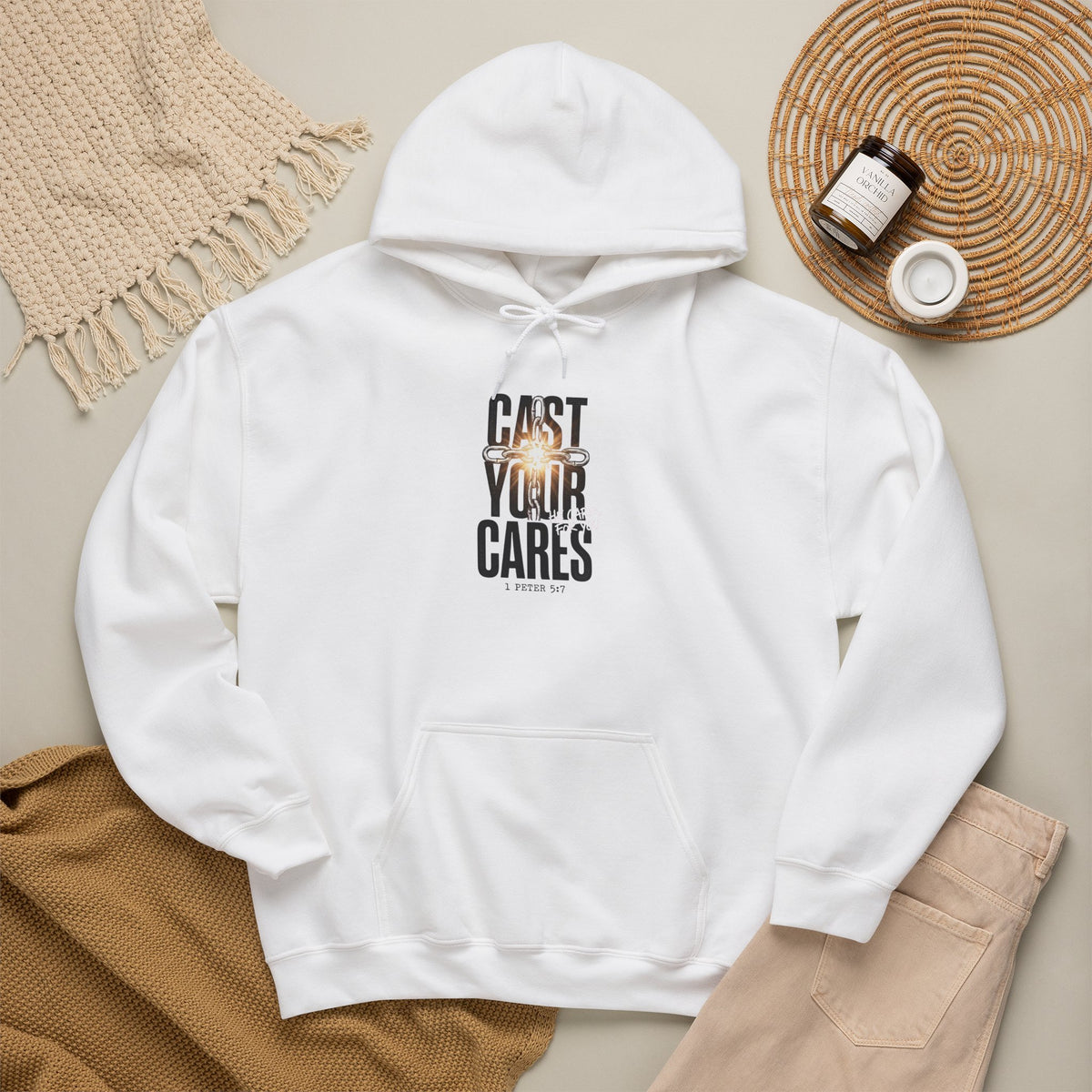 Cast Your Cares Hoodie | Christian streetwear, scripture typography