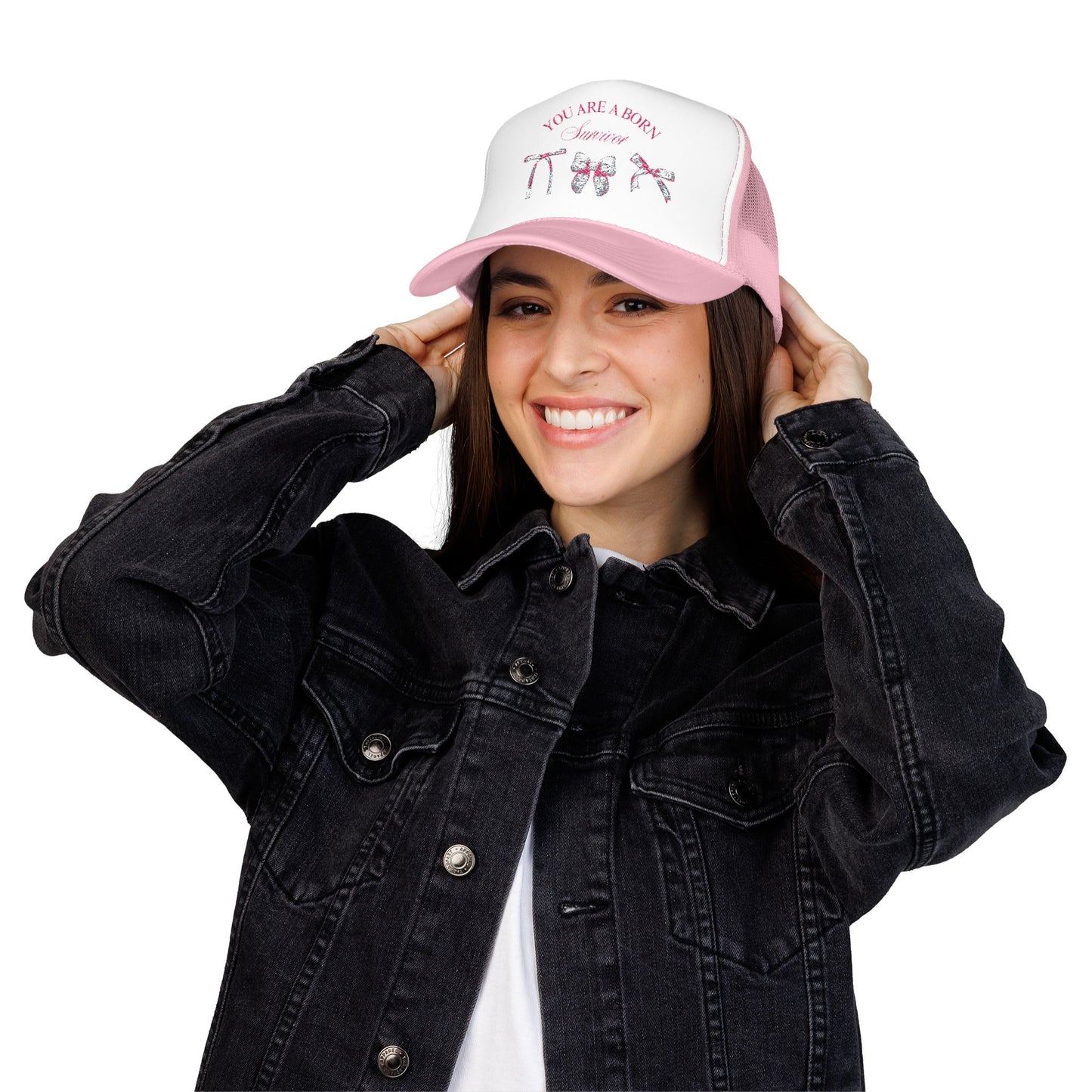 Embroidered Survival Trucker Hat - Inspirational, Unique Gift, Casual Wear, Cancer Awareness, Everyday Style