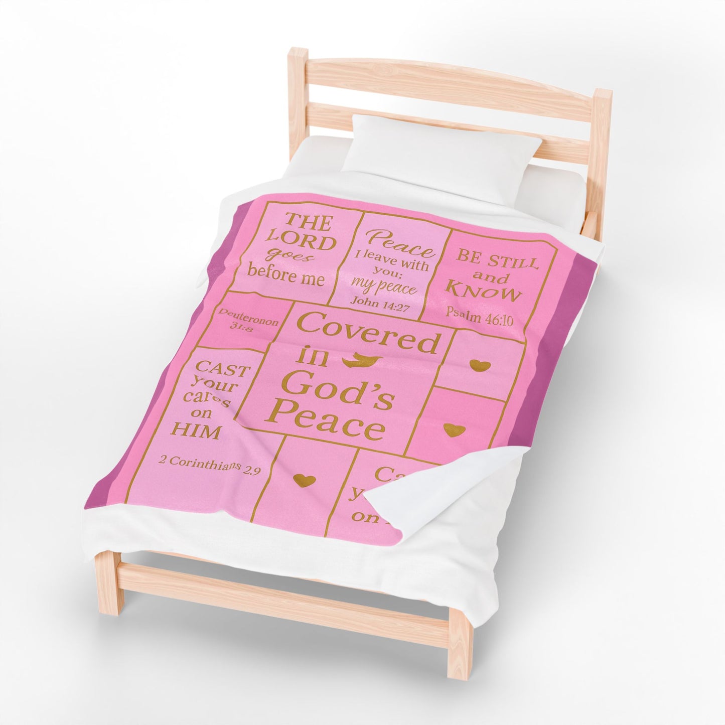 Covered in God's Peace Velveteen Plush Blanket — Inspirational Scripture Throw (Pink)