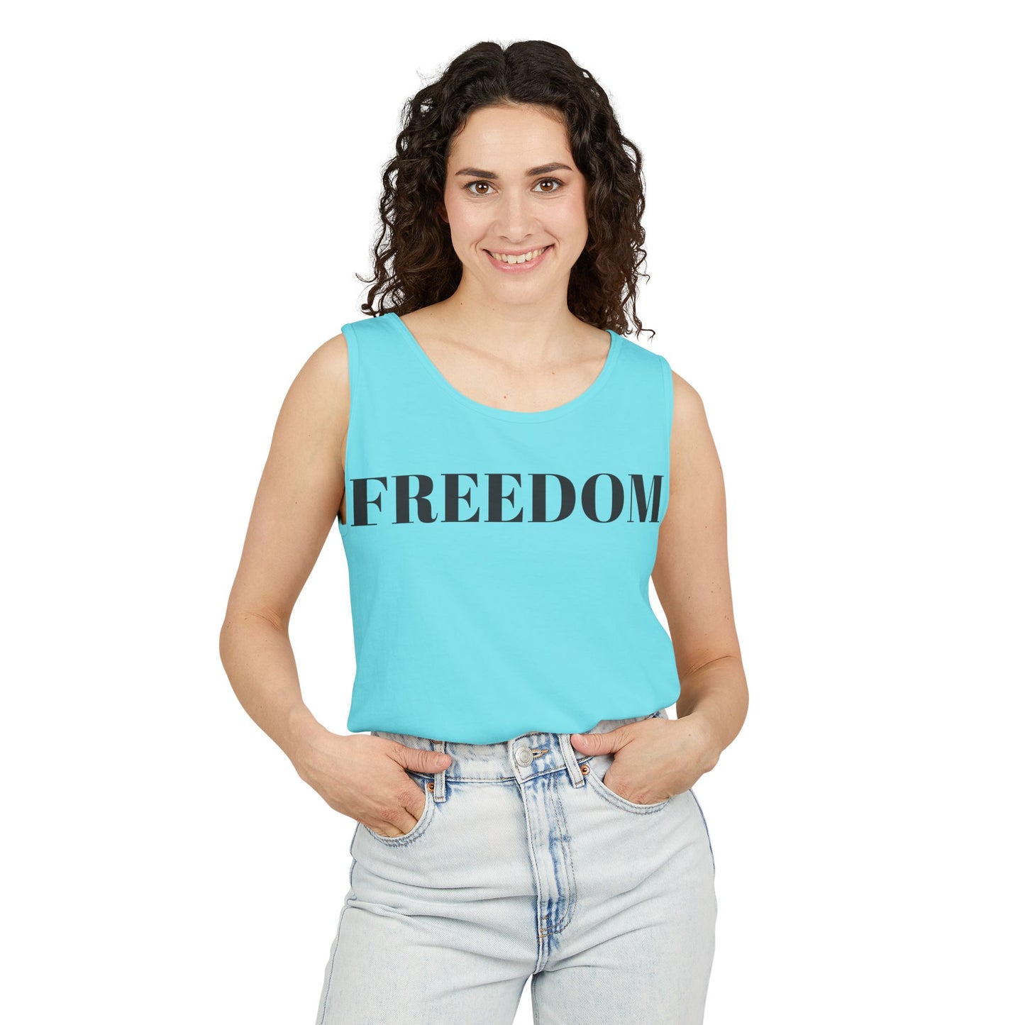 Freedom Unisex Garment-Dyed Tank Top - Comfortable Summer Wear, Casual Lounge, Outdoor Fitness, Inspirational Gift, Vacation Apparel