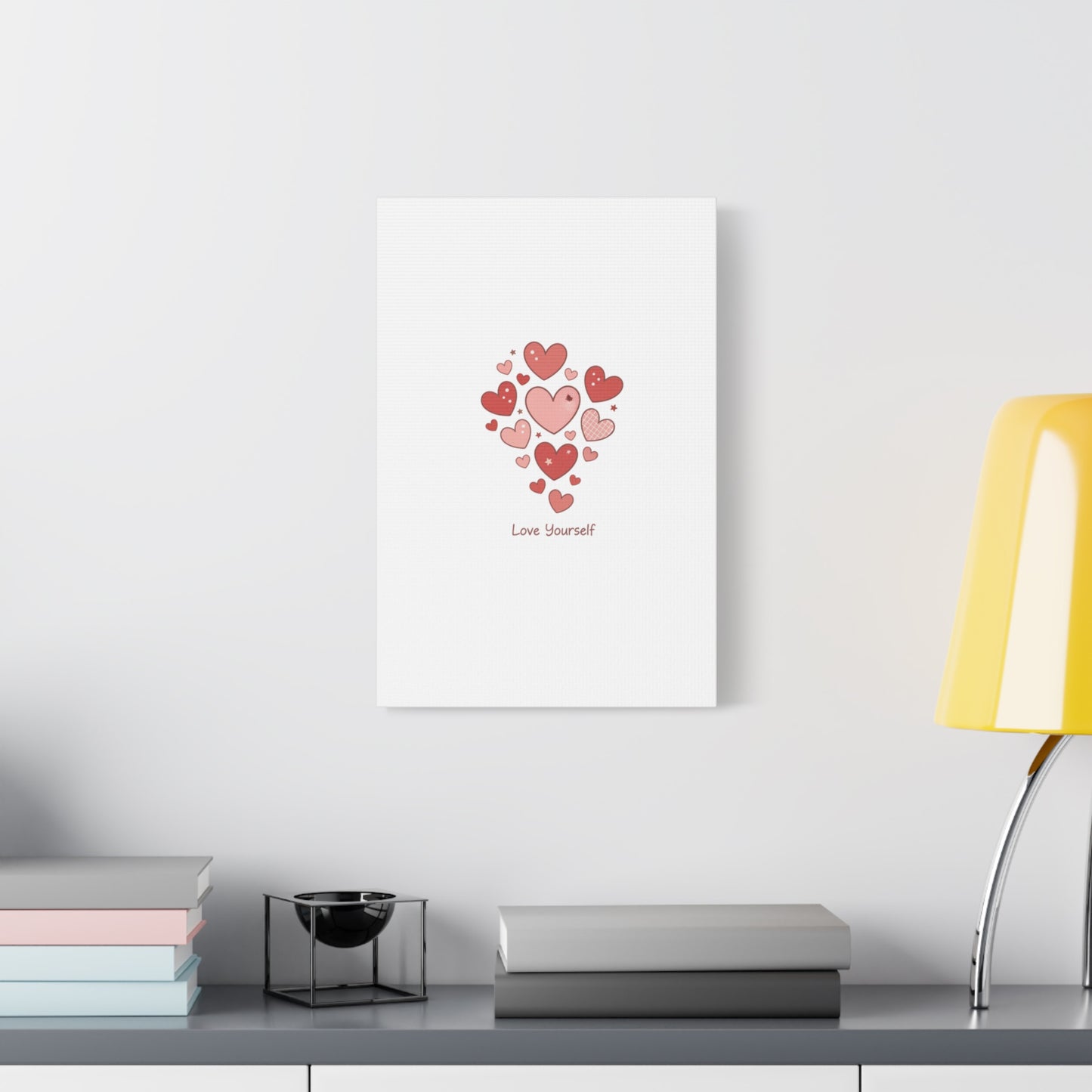Love Yourself Canvas Wall Art — Watercolor Hearts Inspirational Home Decor
