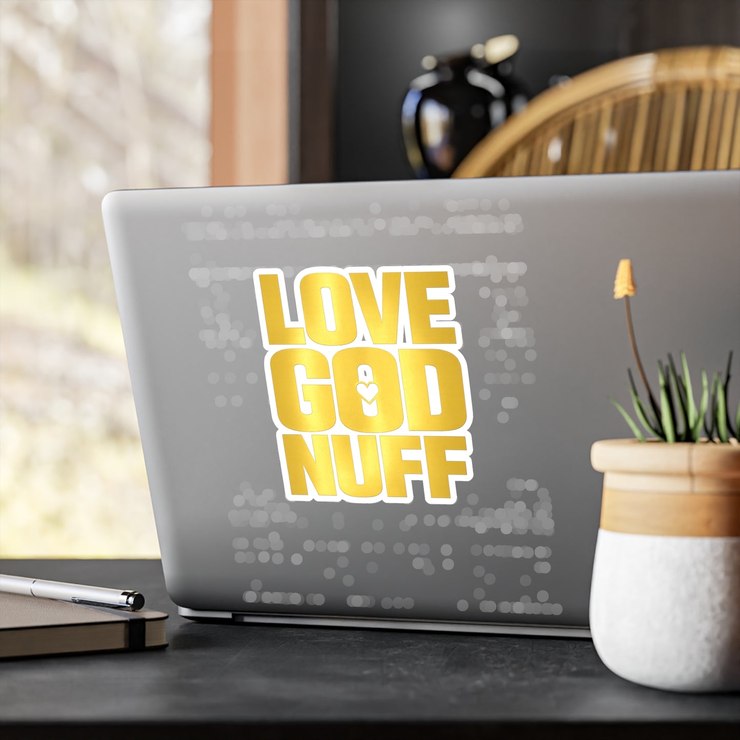 Love God Nuff Gold Vinyl Sticker — Religious Inspirational Kiss-Cut Decal