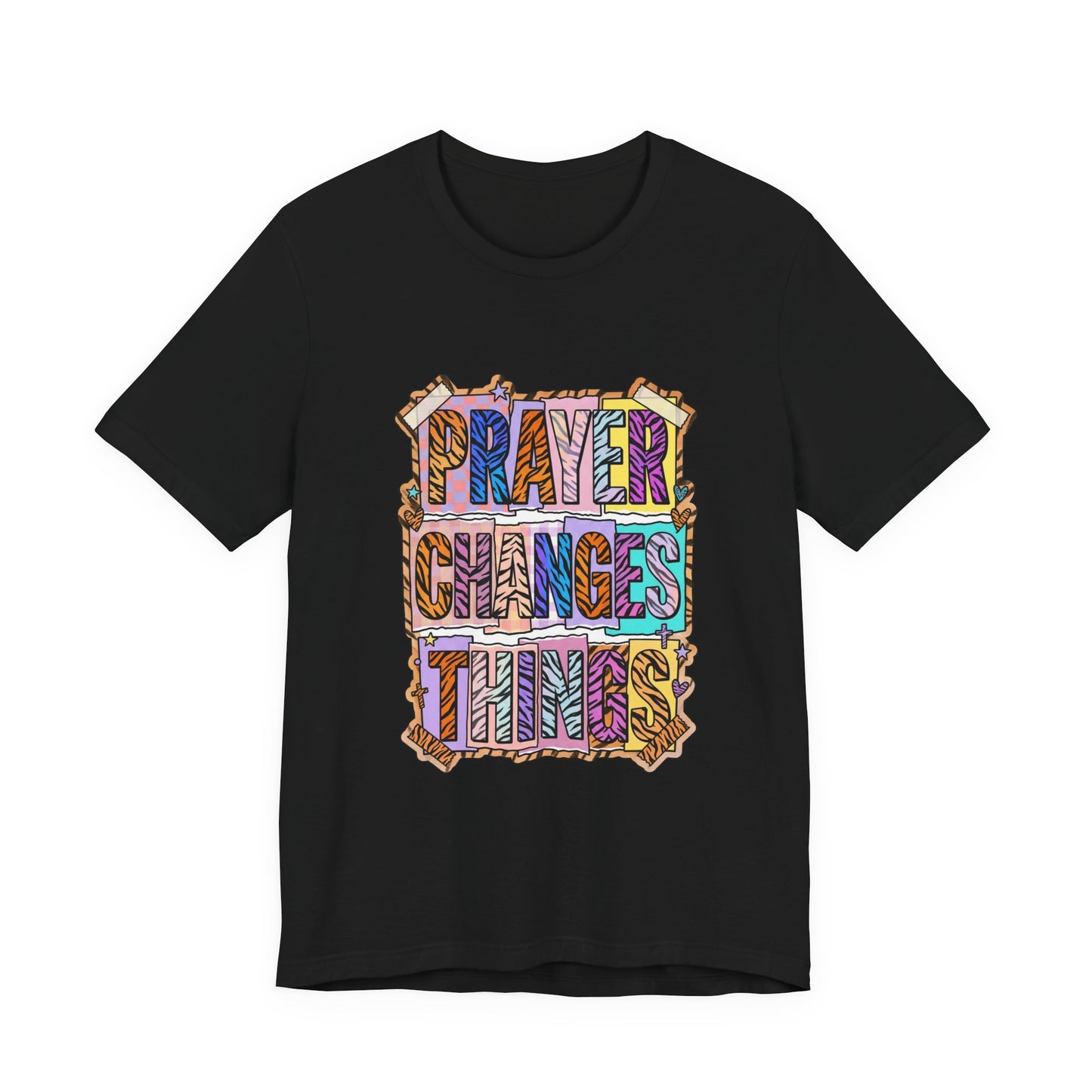 Prayer Changes Things Tee | Christian Rainbow Scripture, Playful Mixed-Font Faith Shirt