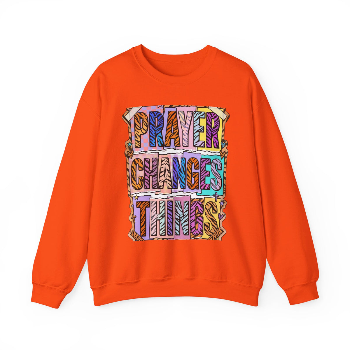 Prayer Changes Things Sweatshirt | Christian rainbow scripture, mixed-font faith