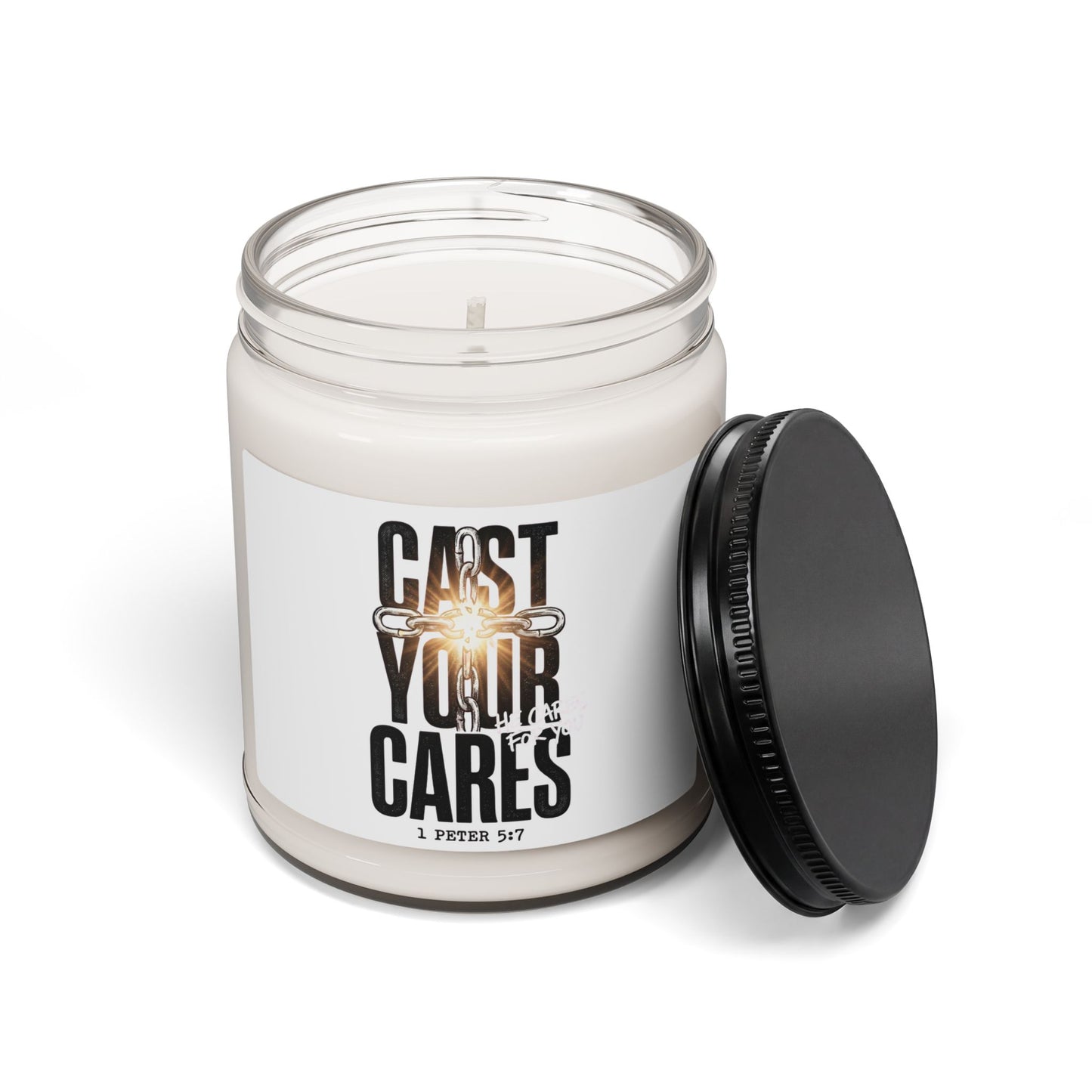 Cast Your Cares Candle | Soy Jar Candle, Christian Streetwear Typography