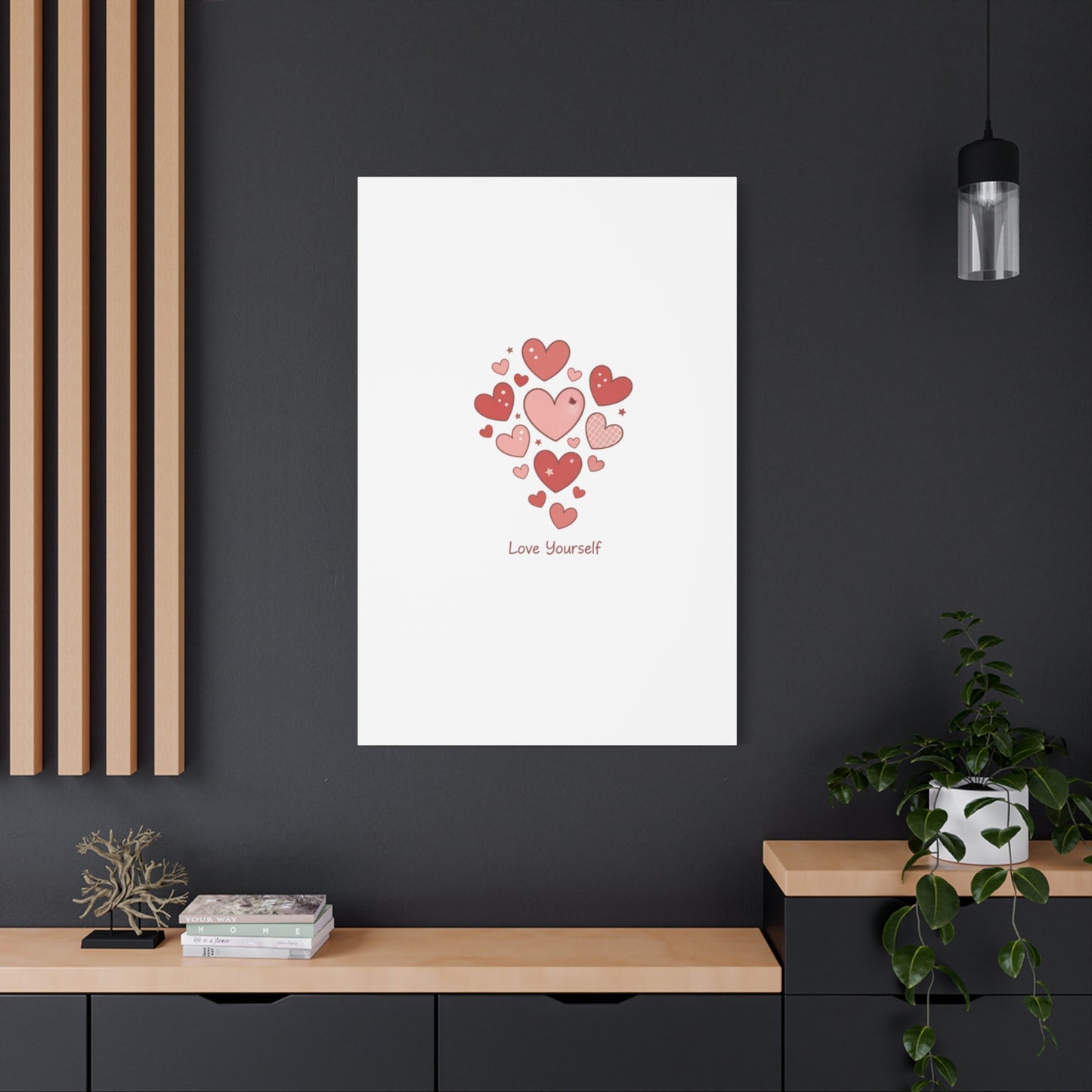 Love Yourself Canvas Wall Art — Watercolor Hearts Inspirational Home Decor