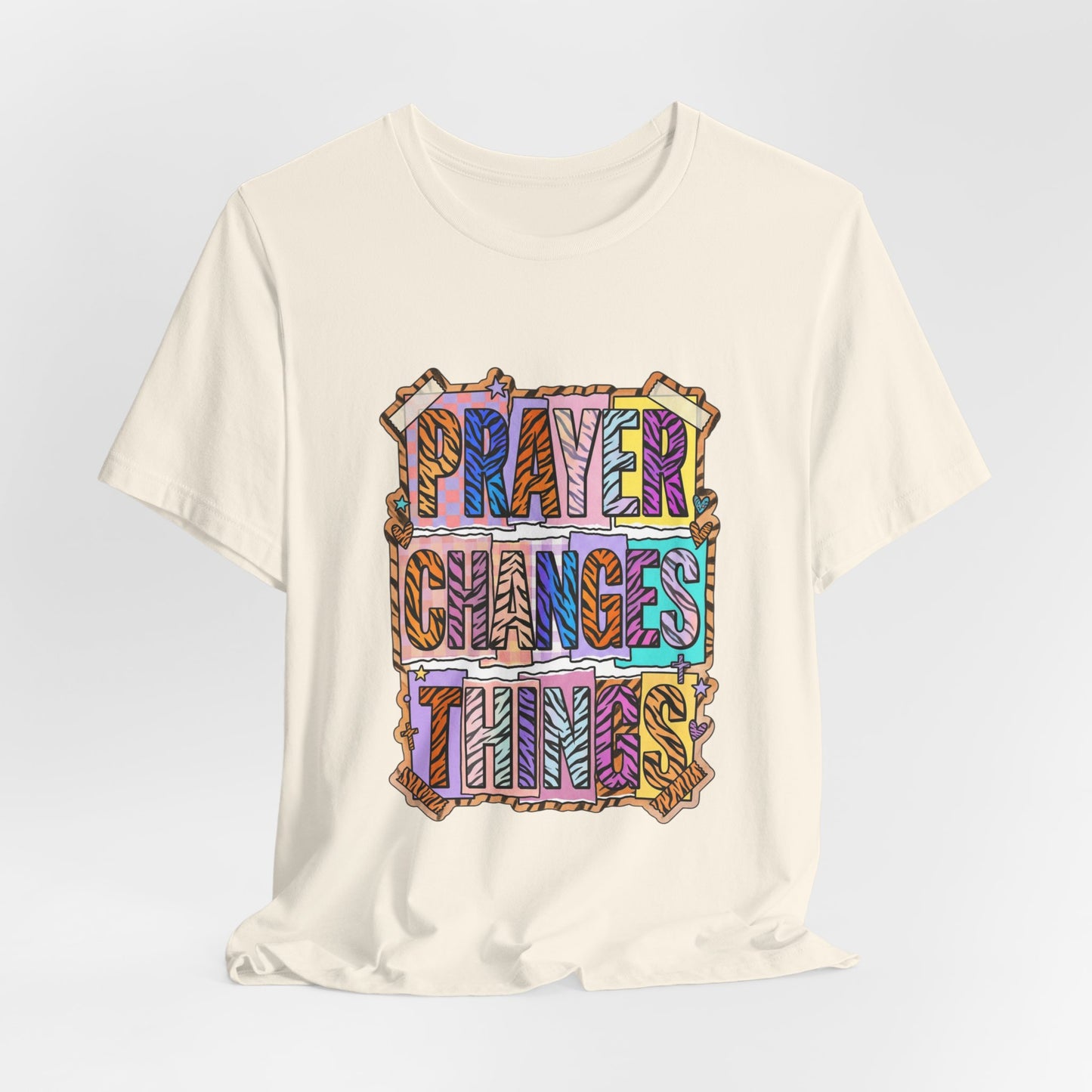 Prayer Changes Things Tee | Christian Rainbow Scripture, Playful Mixed-Font Faith Shirt