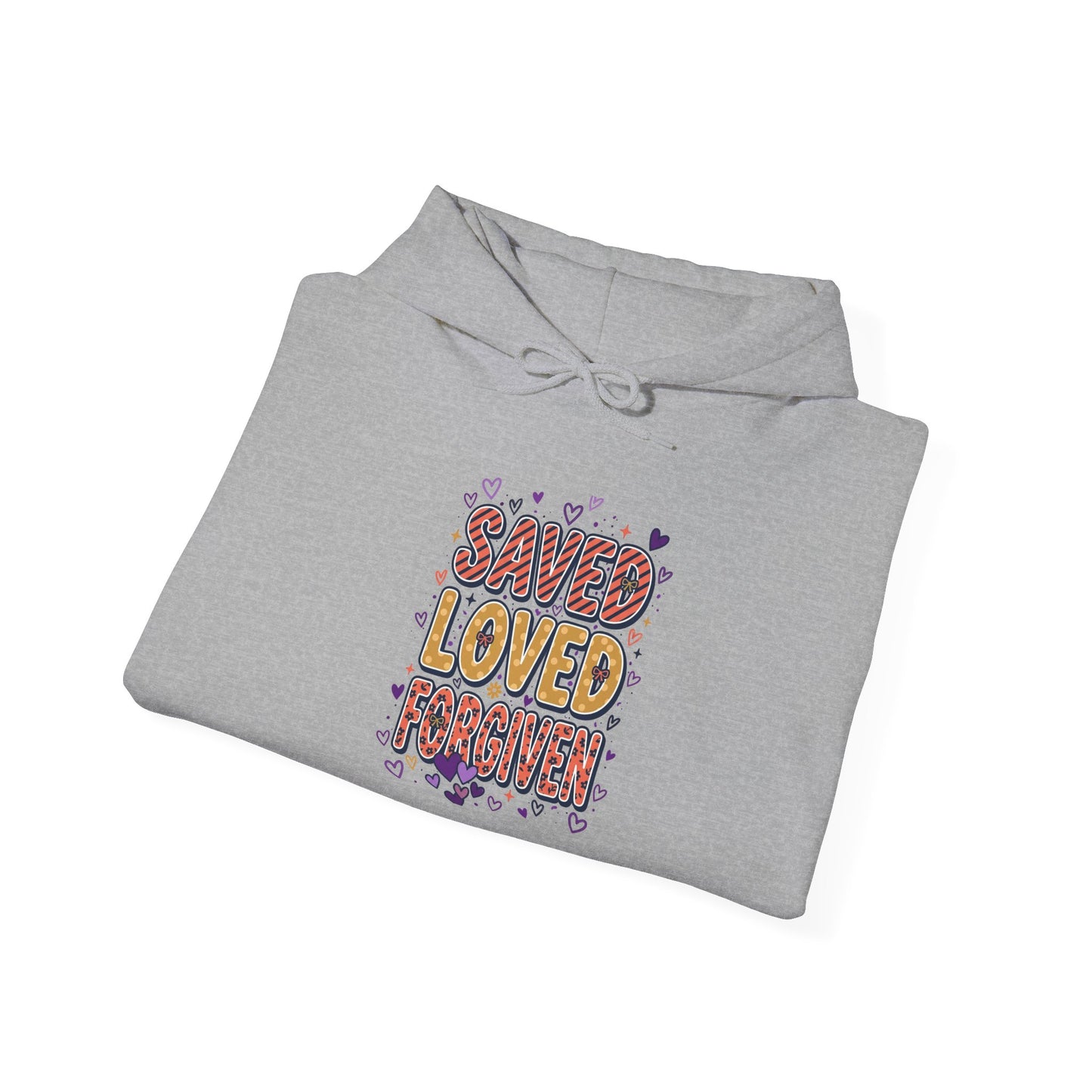 Saved Loved Praised hoodie | Christian rainbow scripture design