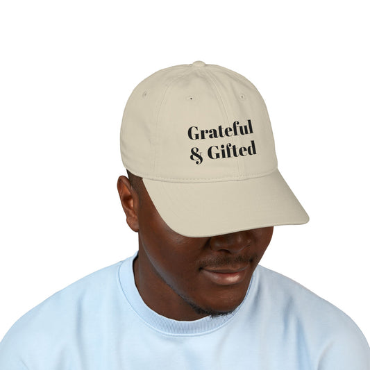 Grateful & Gifted Organic Baseball Cap, Eco-Friendly Hat, Embroidered Adjustable Cap, Gift for Friends, Casual Style Accessory