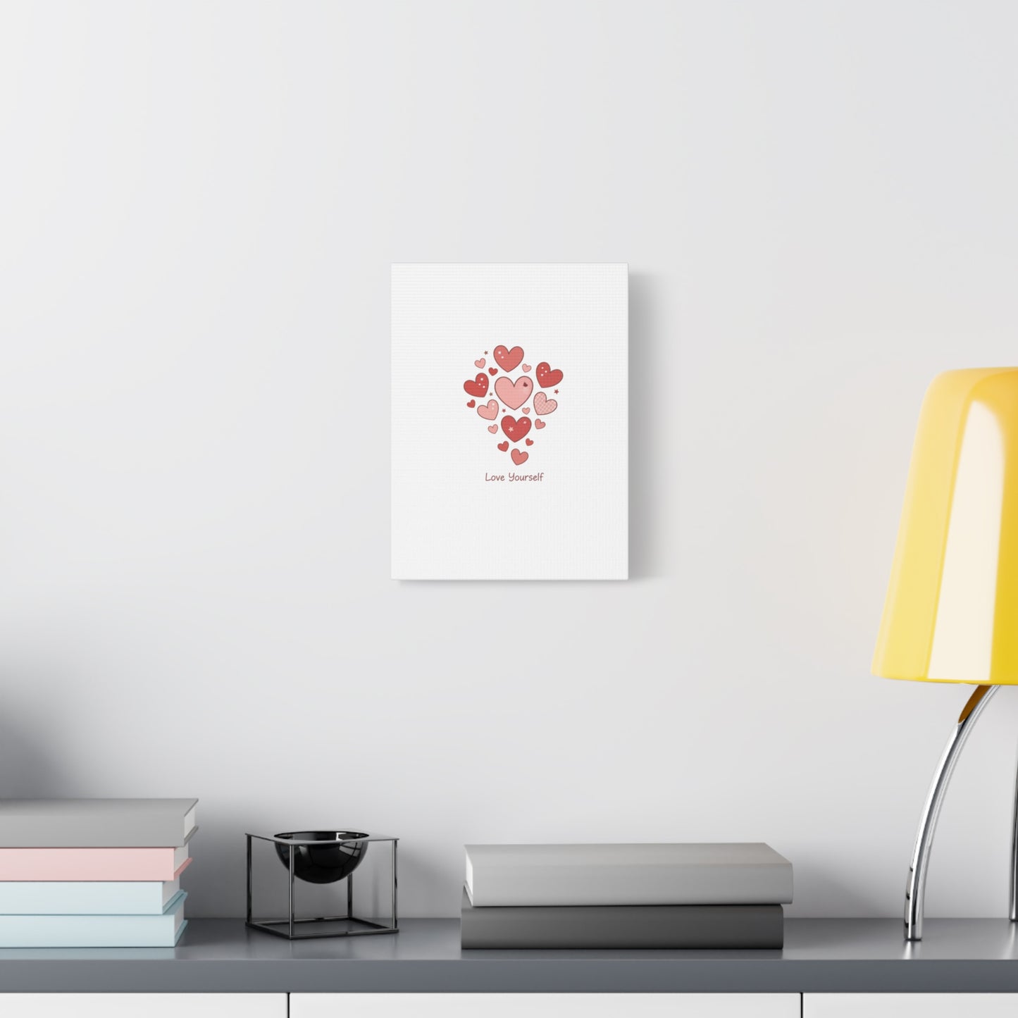 Love Yourself Canvas Wall Art — Watercolor Hearts Inspirational Home Decor