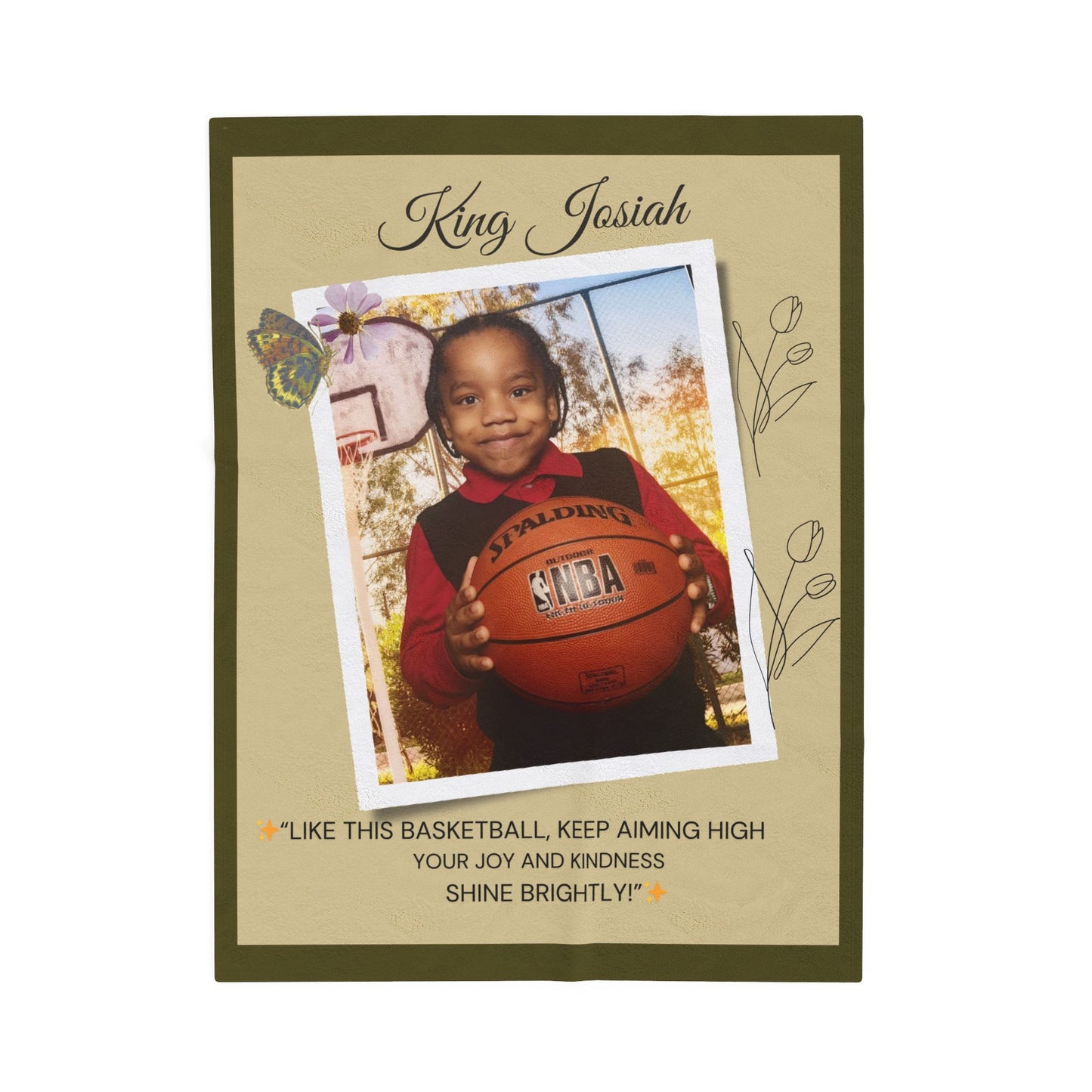 Personalized Velveteen Plush Blanket — "King Josiah" Photo Keepsake with Inspirational Quote