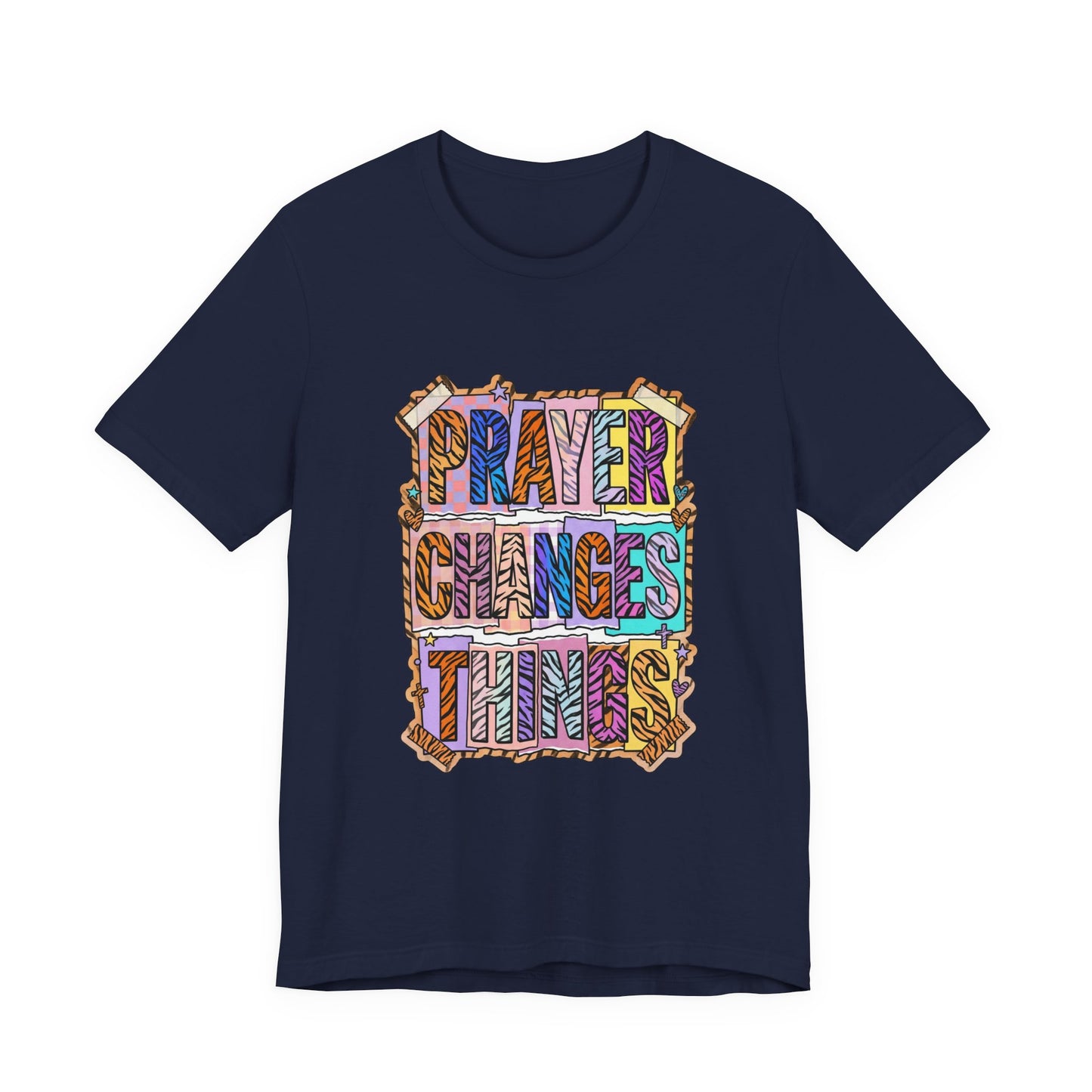 Prayer Changes Things Tee | Christian Rainbow Scripture, Playful Mixed-Font Faith Shirt