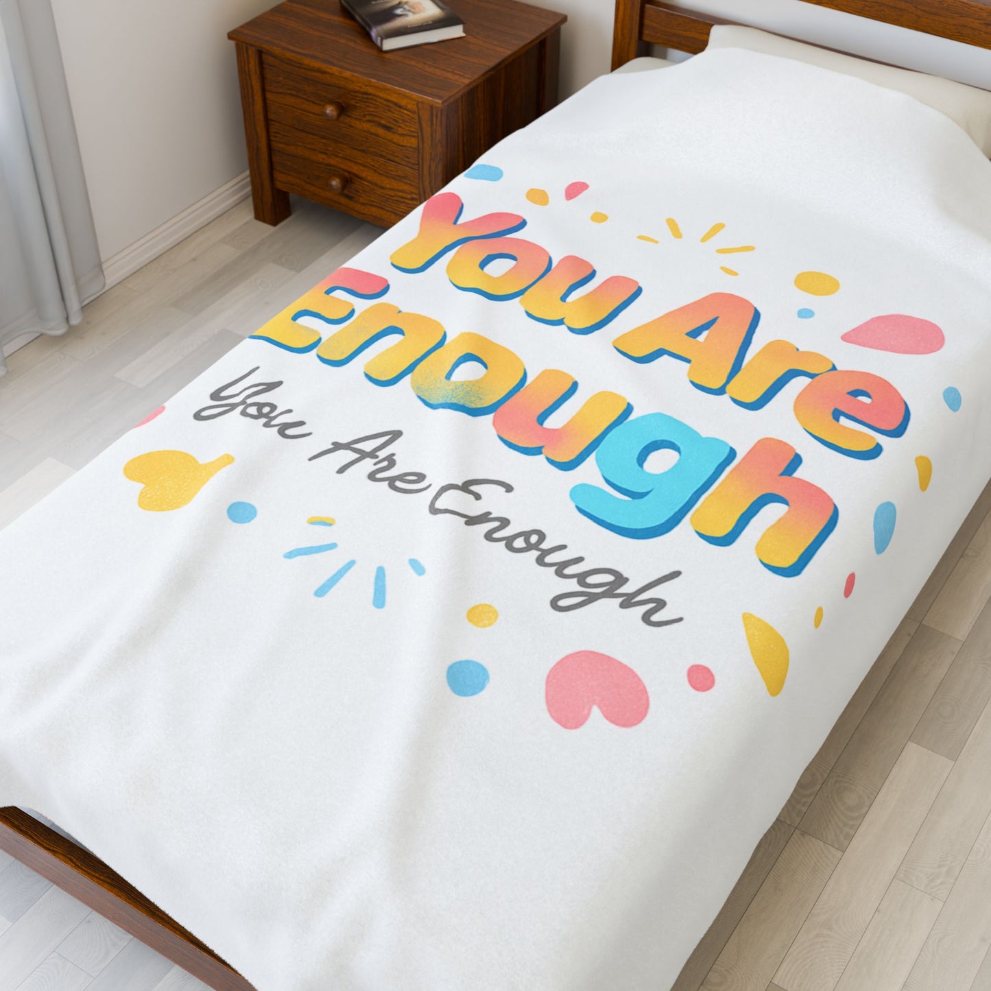 You Are Enough Plush Blanket — Inspirational Velveteen Throw for Self-Care & Gifts