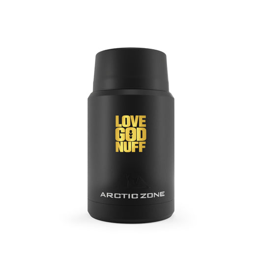 Titan Copper Insulated Food Jar — "LOVE GOD NUFF" Matte Black Thermal Container