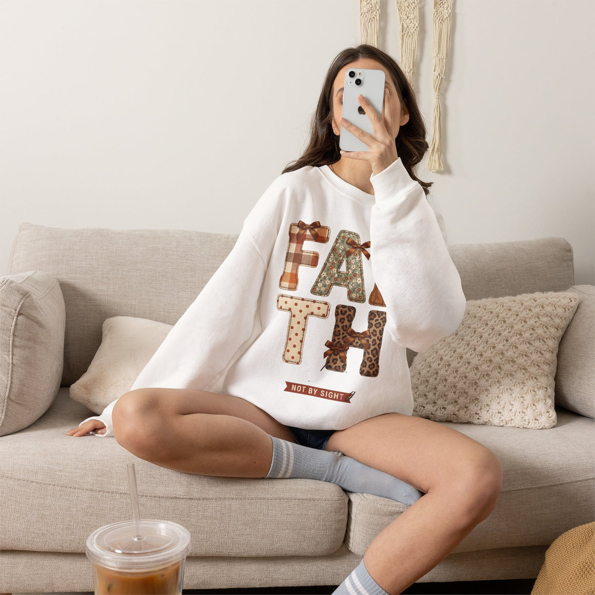 Faith Fall Crewneck Sweatshirt | Christian Autumn, Leaves & Plaid