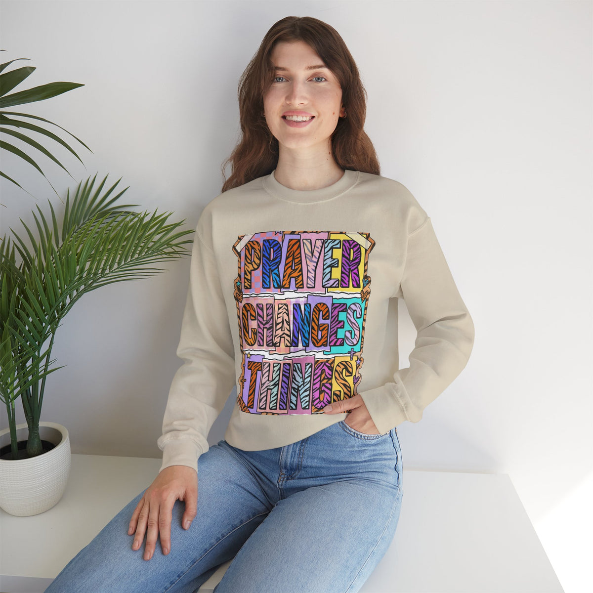 Prayer Changes Things Sweatshirt | Christian rainbow scripture, mixed-font faith