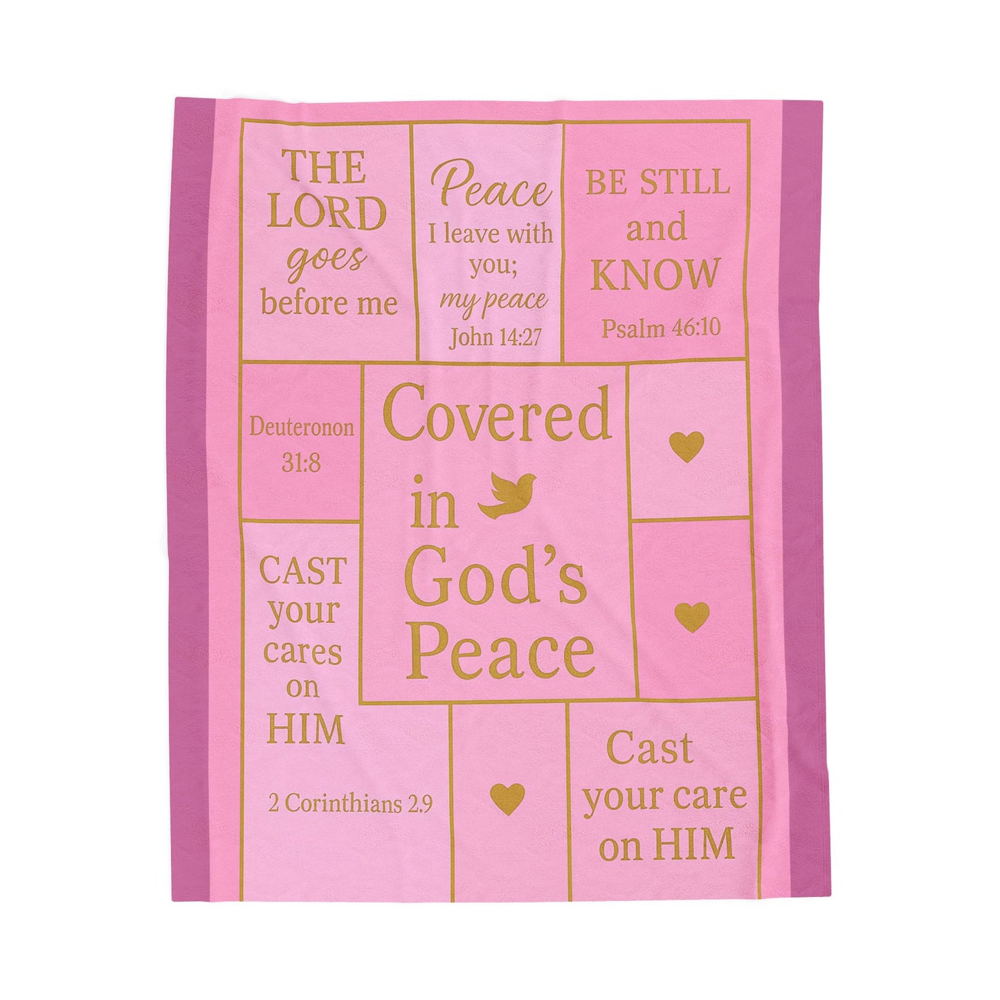 Covered in God's Peace Velveteen Plush Blanket — Inspirational Scripture Throw (Pink)