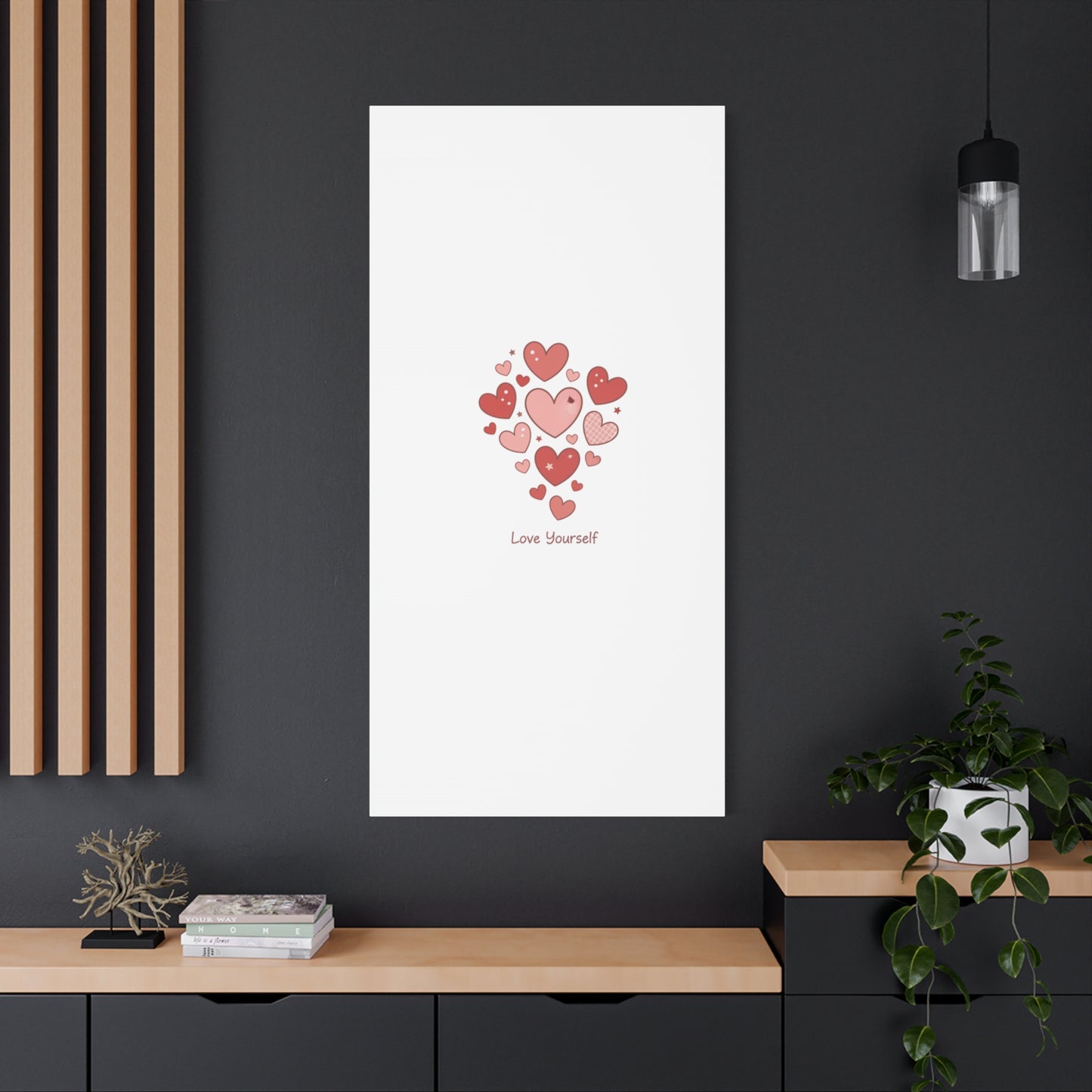Love Yourself Canvas Wall Art — Watercolor Hearts Inspirational Home Decor