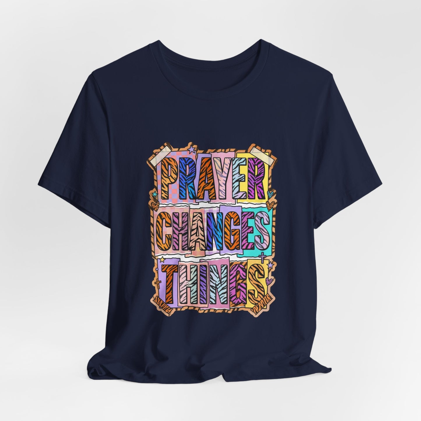 Prayer Changes Things Tee | Christian Rainbow Scripture, Playful Mixed-Font Faith Shirt