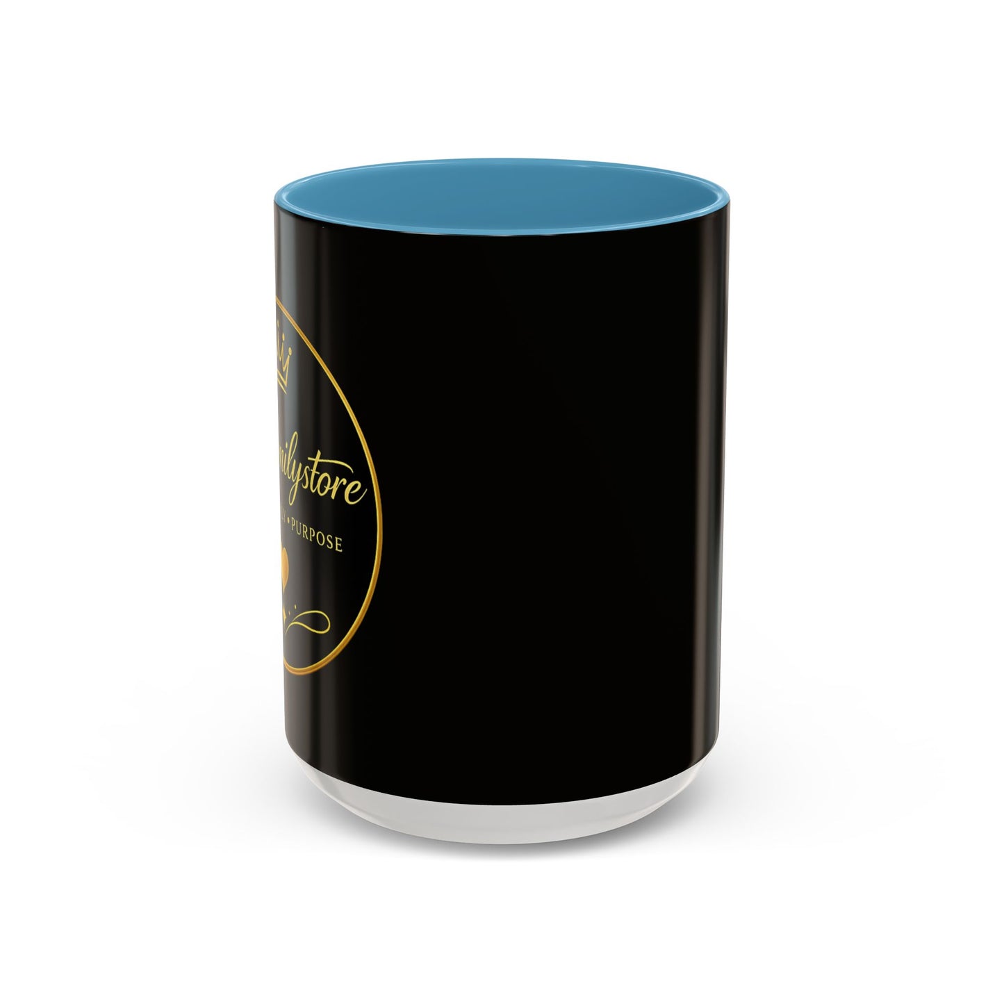 Black Accent Coffee Mug — "Abafamilystore: Faith • Family • Purpose" Gold Logo