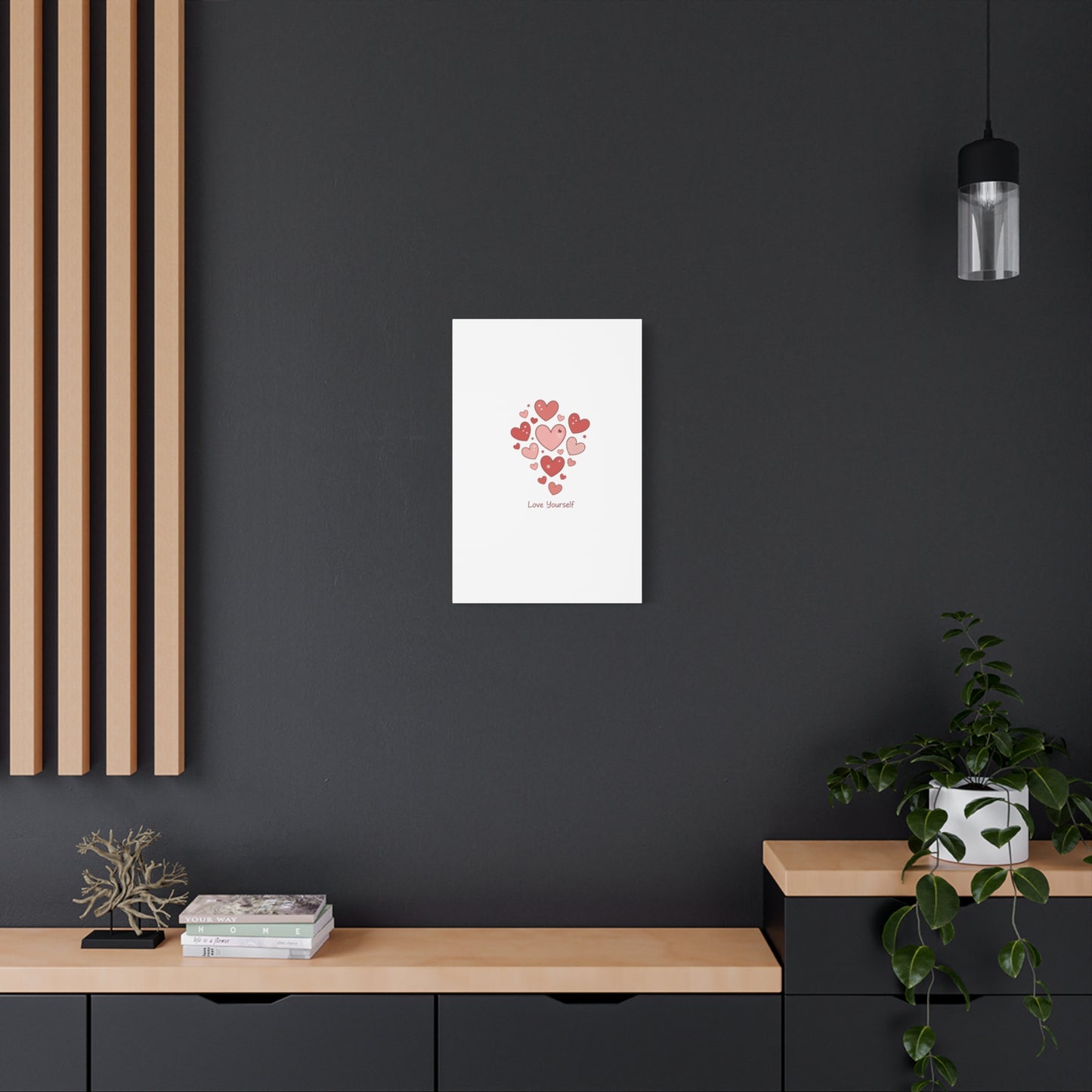 Love Yourself Canvas Wall Art — Watercolor Hearts Inspirational Home Decor