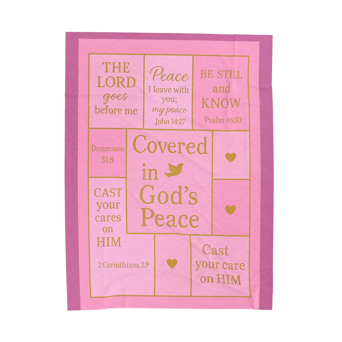Covered in God's Peace Velveteen Plush Blanket — Inspirational Scripture Throw (Pink)