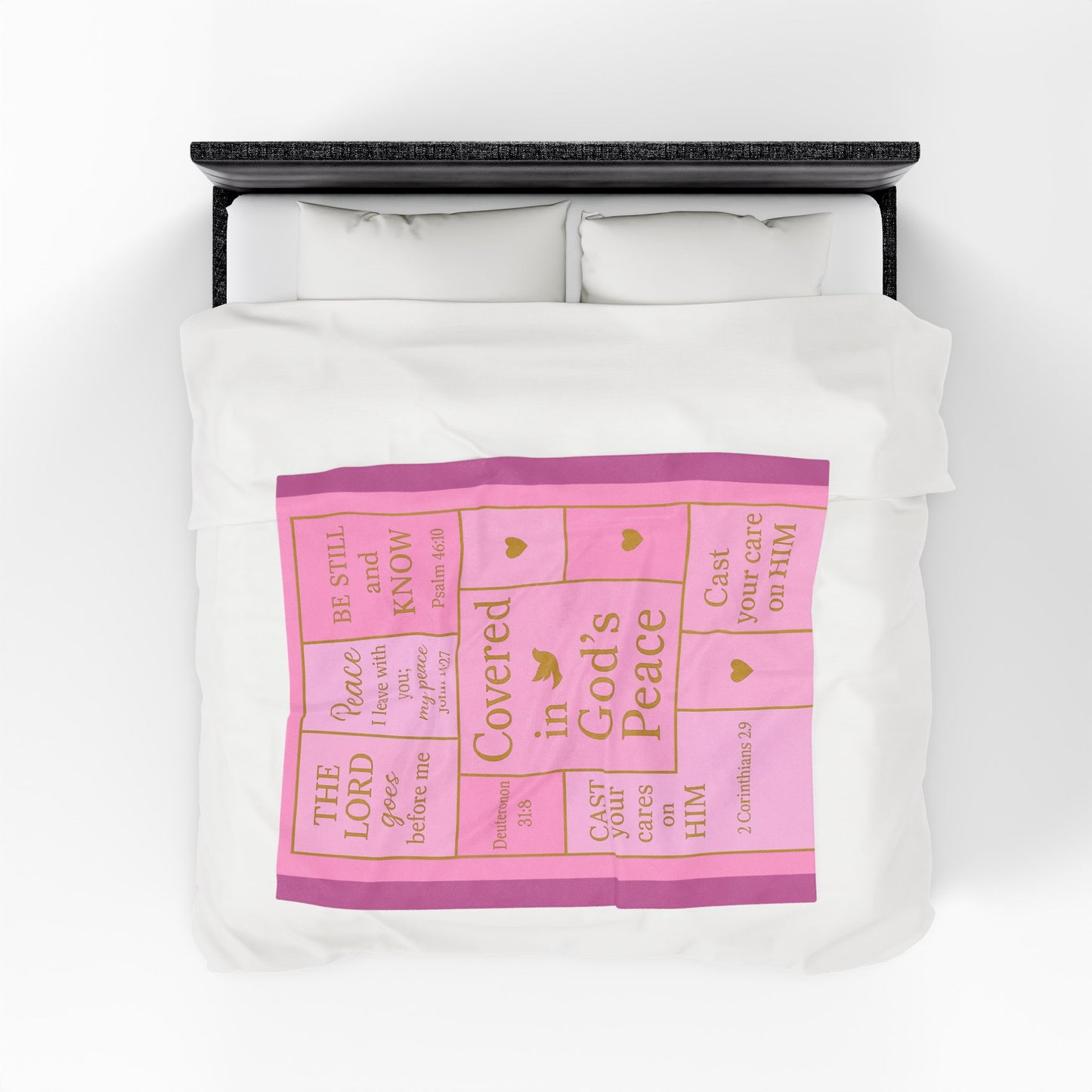 Covered in God's Peace Velveteen Plush Blanket — Inspirational Scripture Throw (Pink)