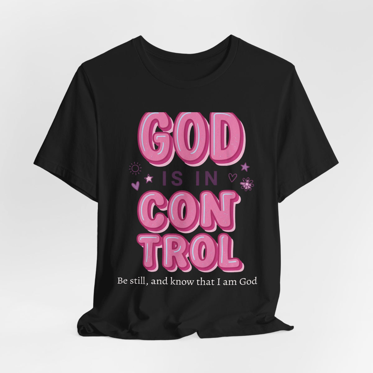 God Is In Control Tee | Christian faith shirt, playful rainbow script