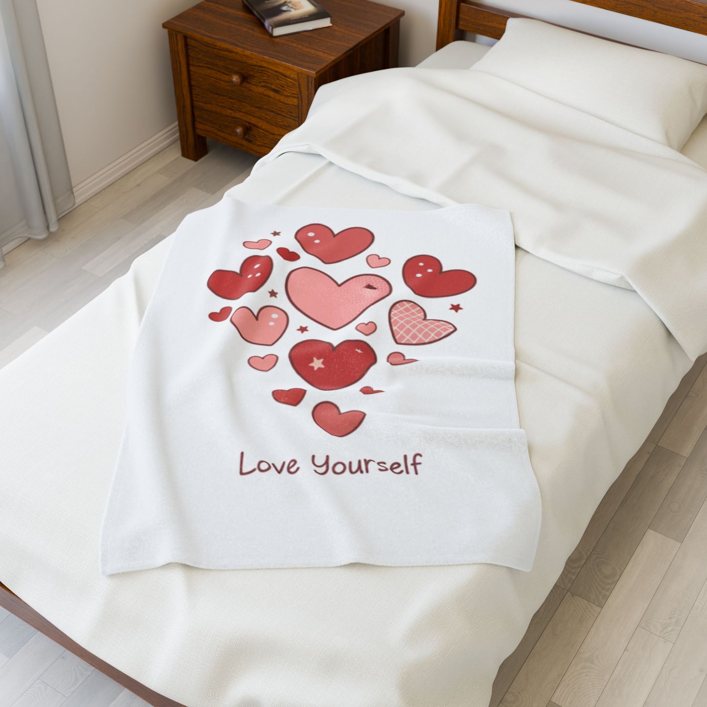 Love Yourself Plush Blanket — Watercolor Hearts Inspirational Velveteen Throw