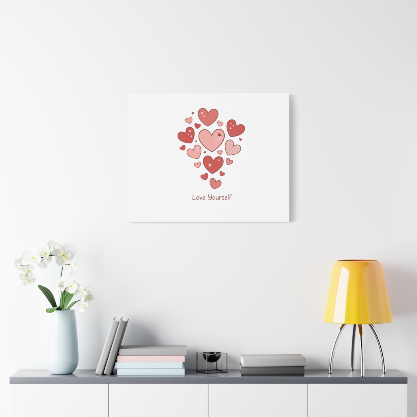 Love Yourself Canvas Wall Art — Watercolor Hearts Inspirational Home Decor
