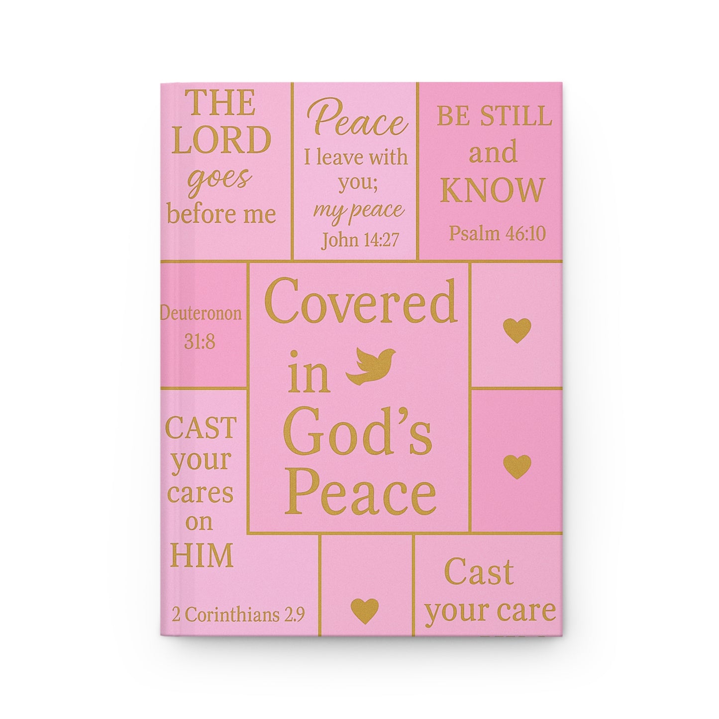 Covered in God’s Peace Hardcover Journal — Pink Bible Verse Prayer Notebook (Be Still, Cast Your Cares)