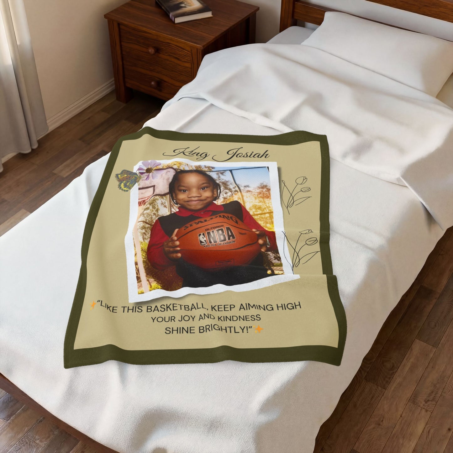 Personalized Velveteen Plush Blanket — "King Josiah" Photo Keepsake with Inspirational Quote