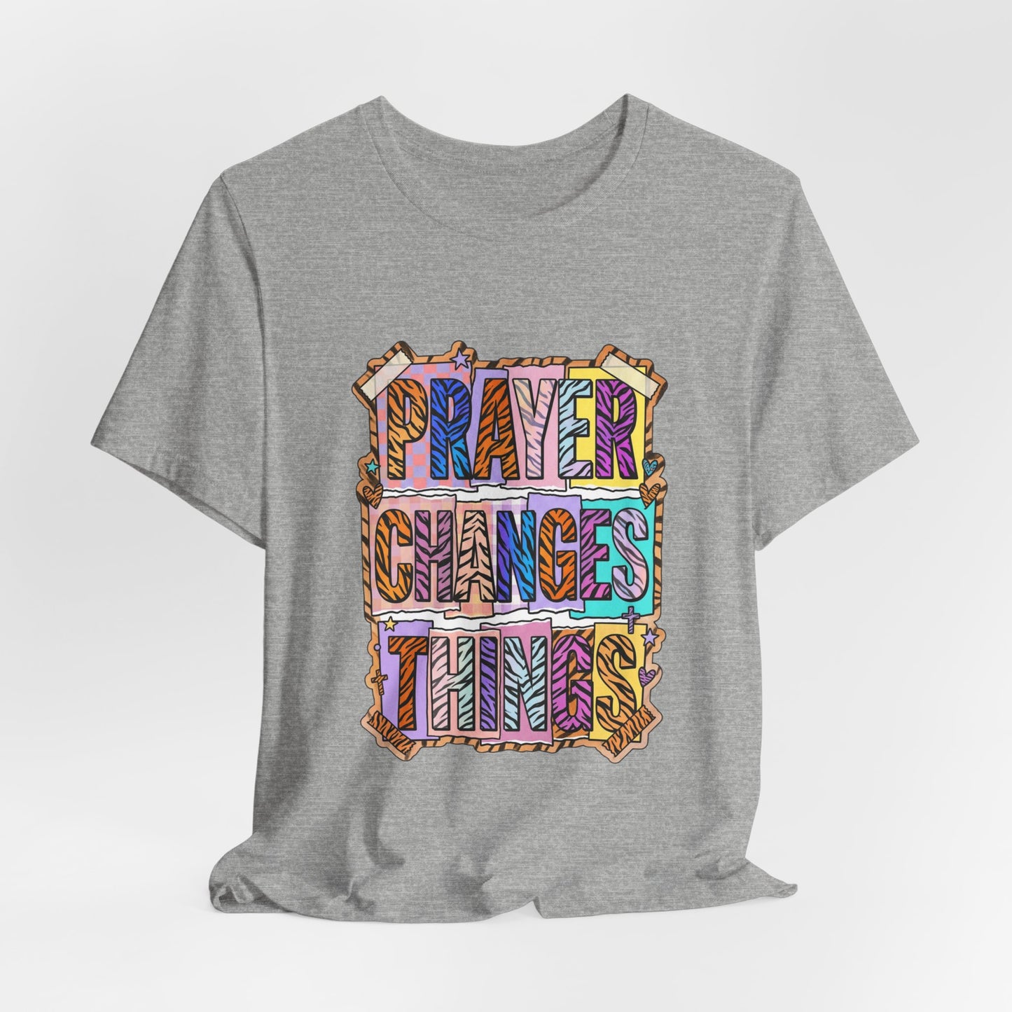 Prayer Changes Things Tee | Christian Rainbow Scripture, Playful Mixed-Font Faith Shirt
