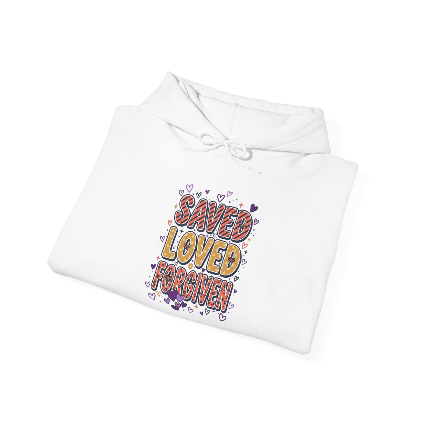 Saved Loved Praised hoodie | Christian rainbow scripture design
