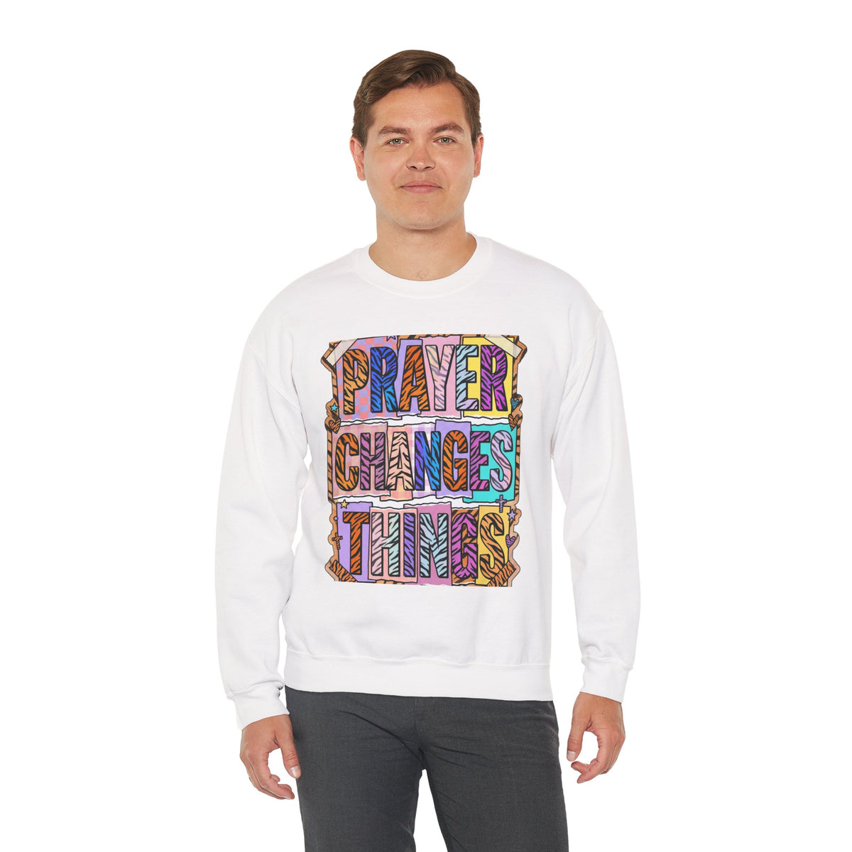 Prayer Changes Things Sweatshirt | Christian rainbow scripture, mixed-font faith