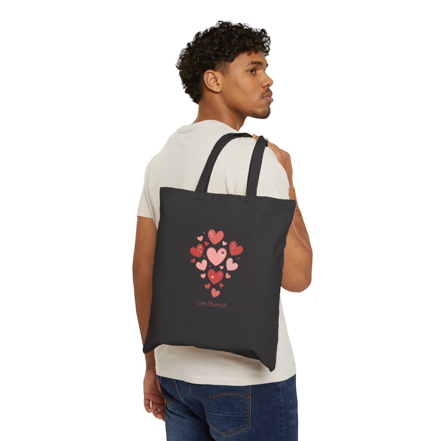 Love Yourself Tote Bag — Watercolor Hearts Inspirational Canvas Tote for Everyday Use