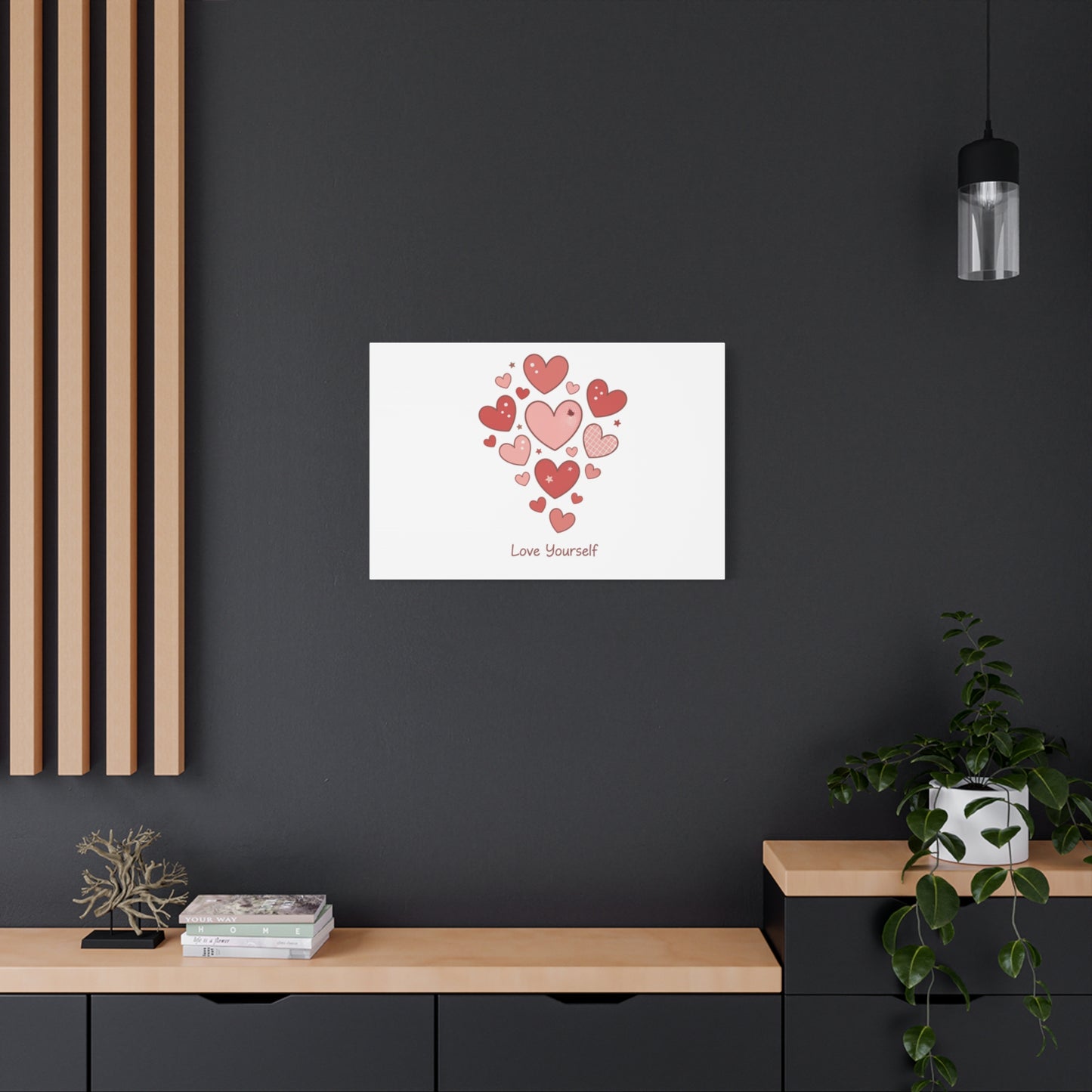 Love Yourself Canvas Wall Art — Watercolor Hearts Inspirational Home Decor