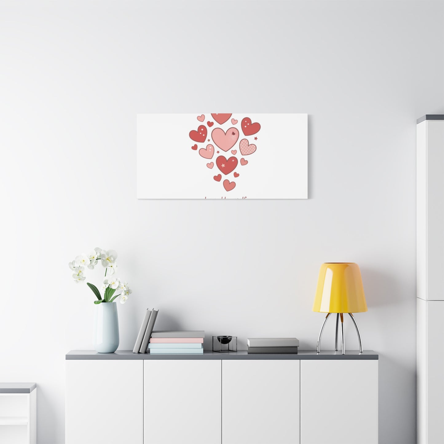 Love Yourself Canvas Wall Art — Watercolor Hearts Inspirational Home Decor