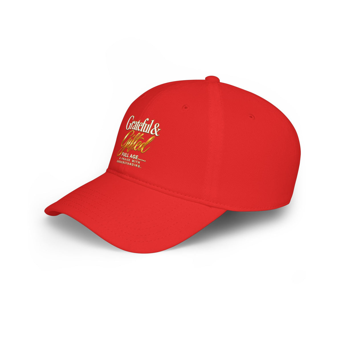 Baseball Cap — "Grateful & Gifted" Embroidered Red Low-Profile Hat
