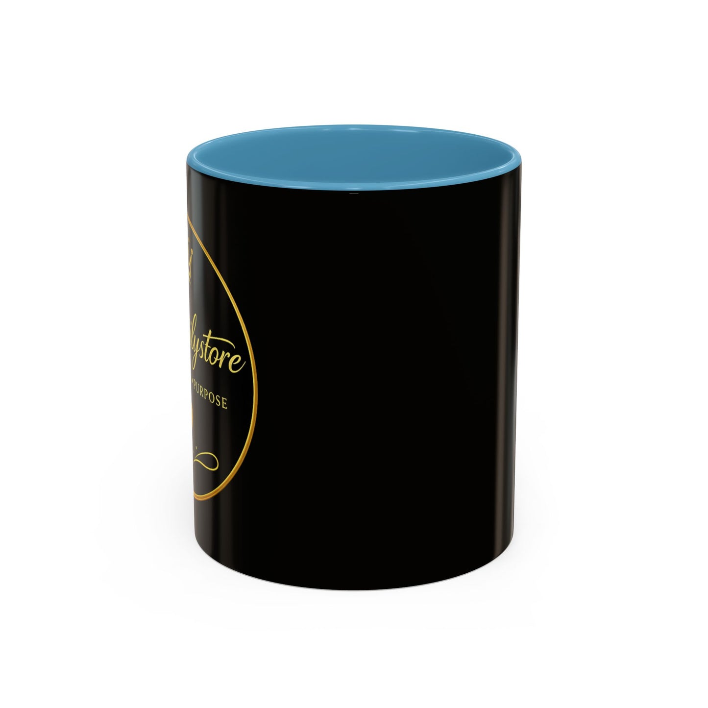 Black Accent Coffee Mug — "Abafamilystore: Faith • Family • Purpose" Gold Logo