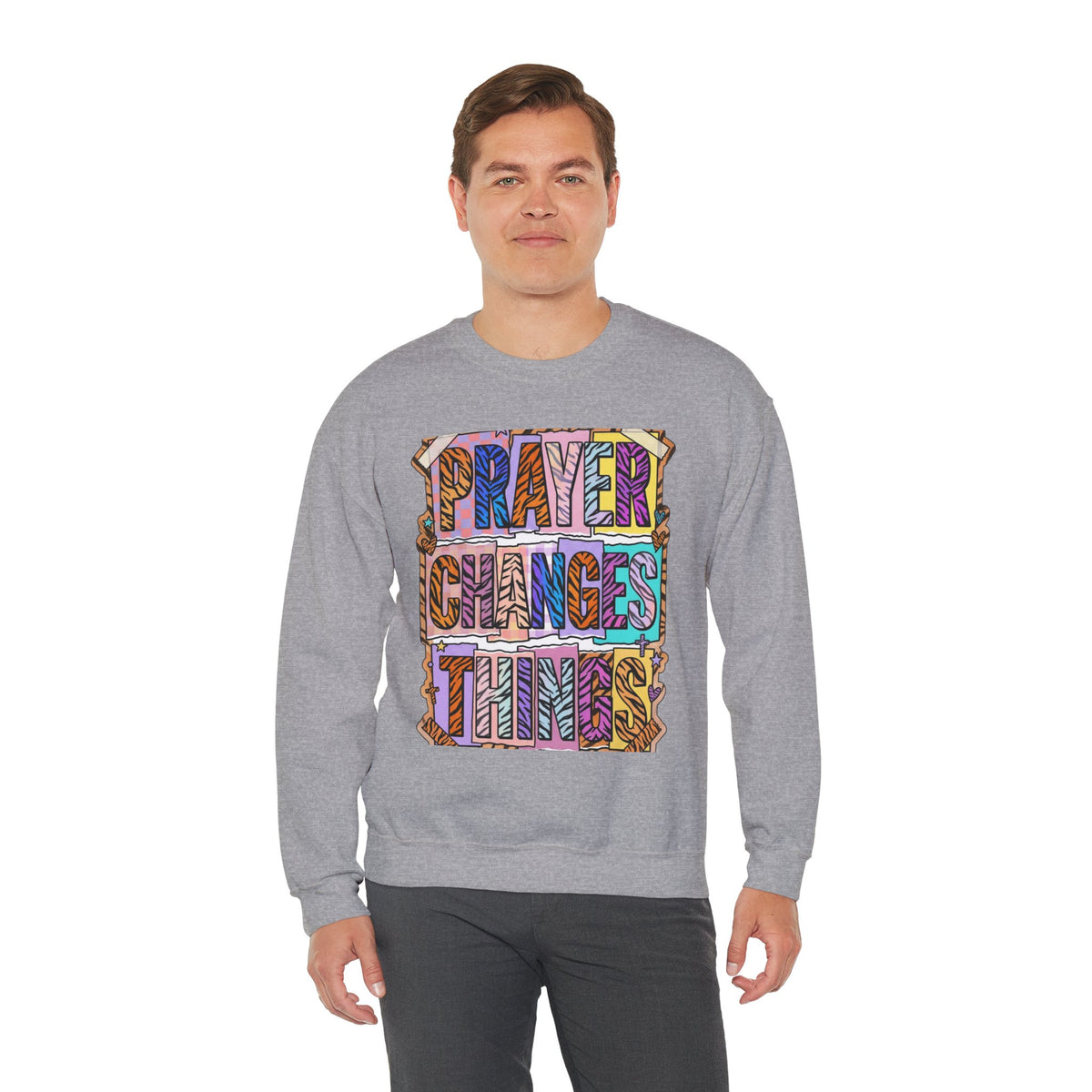 Prayer Changes Things Sweatshirt | Christian rainbow scripture, mixed-font faith