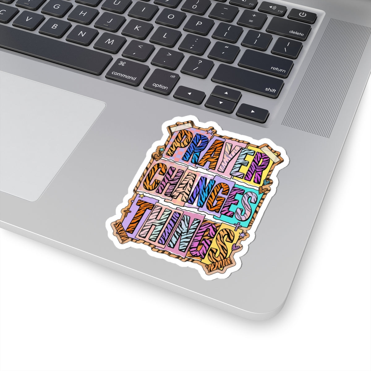 Prayer Changes Things Sticker | Christian rainbow script, playful faith decal
