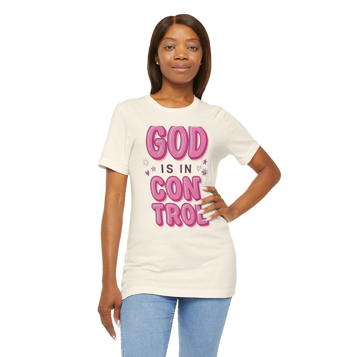 God Is In Control Tee | Christian faith shirt, playful rainbow script