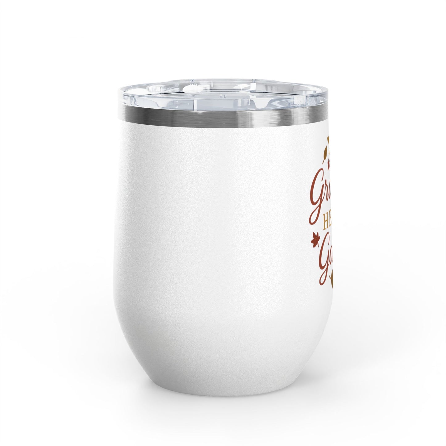 Grateful Hearts Gather 12oz Wine Tumbler — Thanksgiving Fall Leaves Stemless Cup